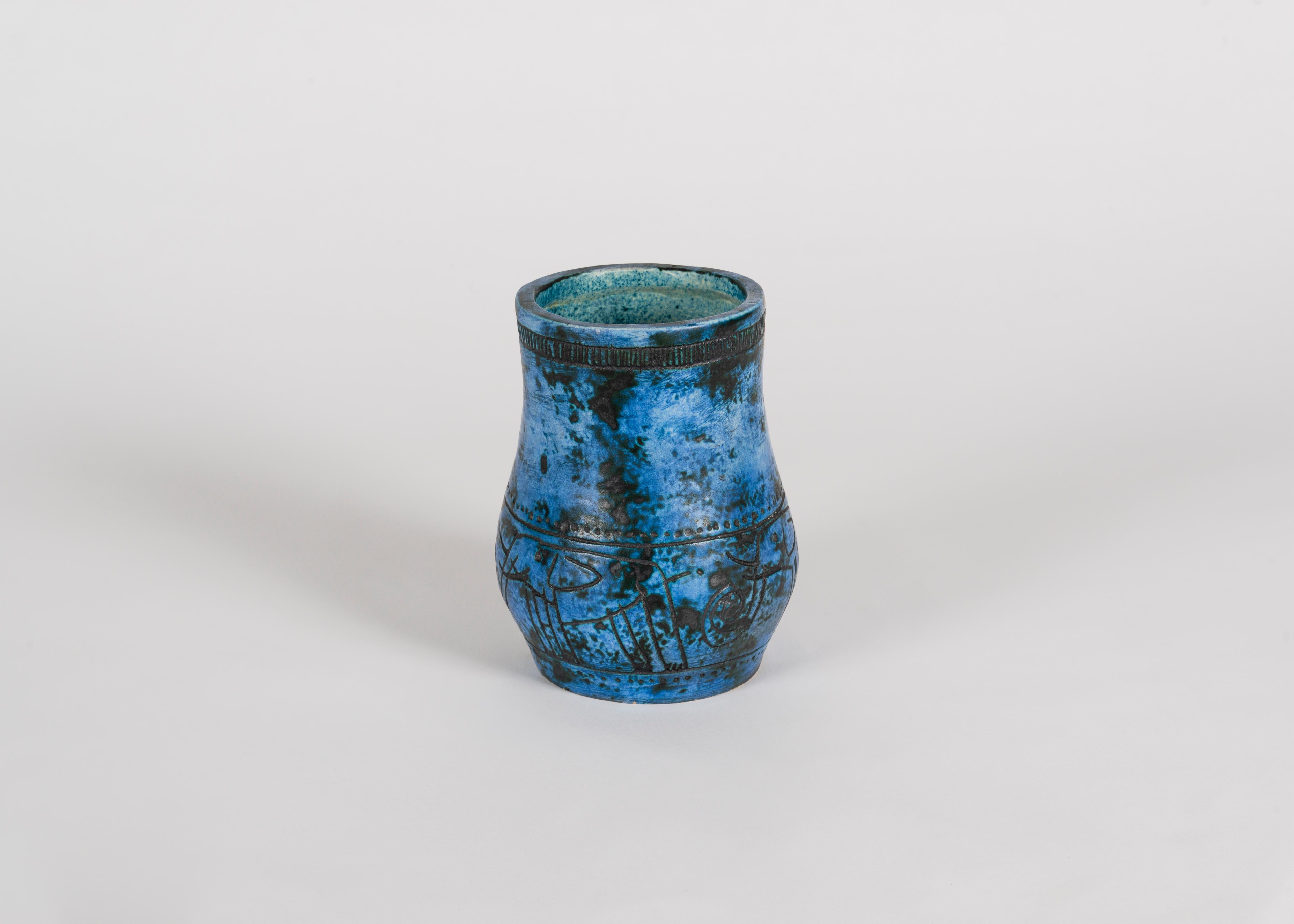 Incised vase by French ceramicist Jacques Blin.
