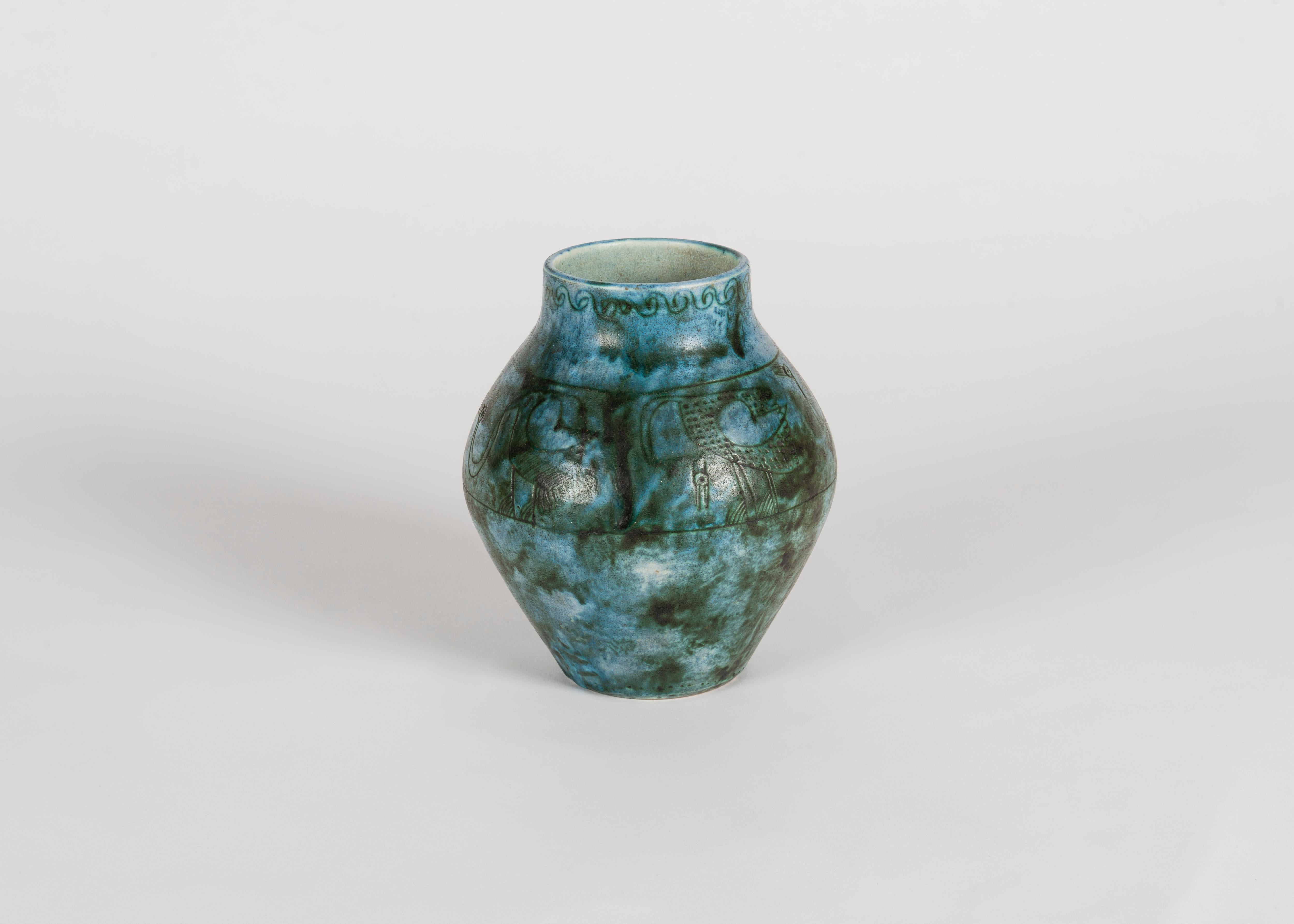 Glazed Jacques Blin, Incised Vase, France