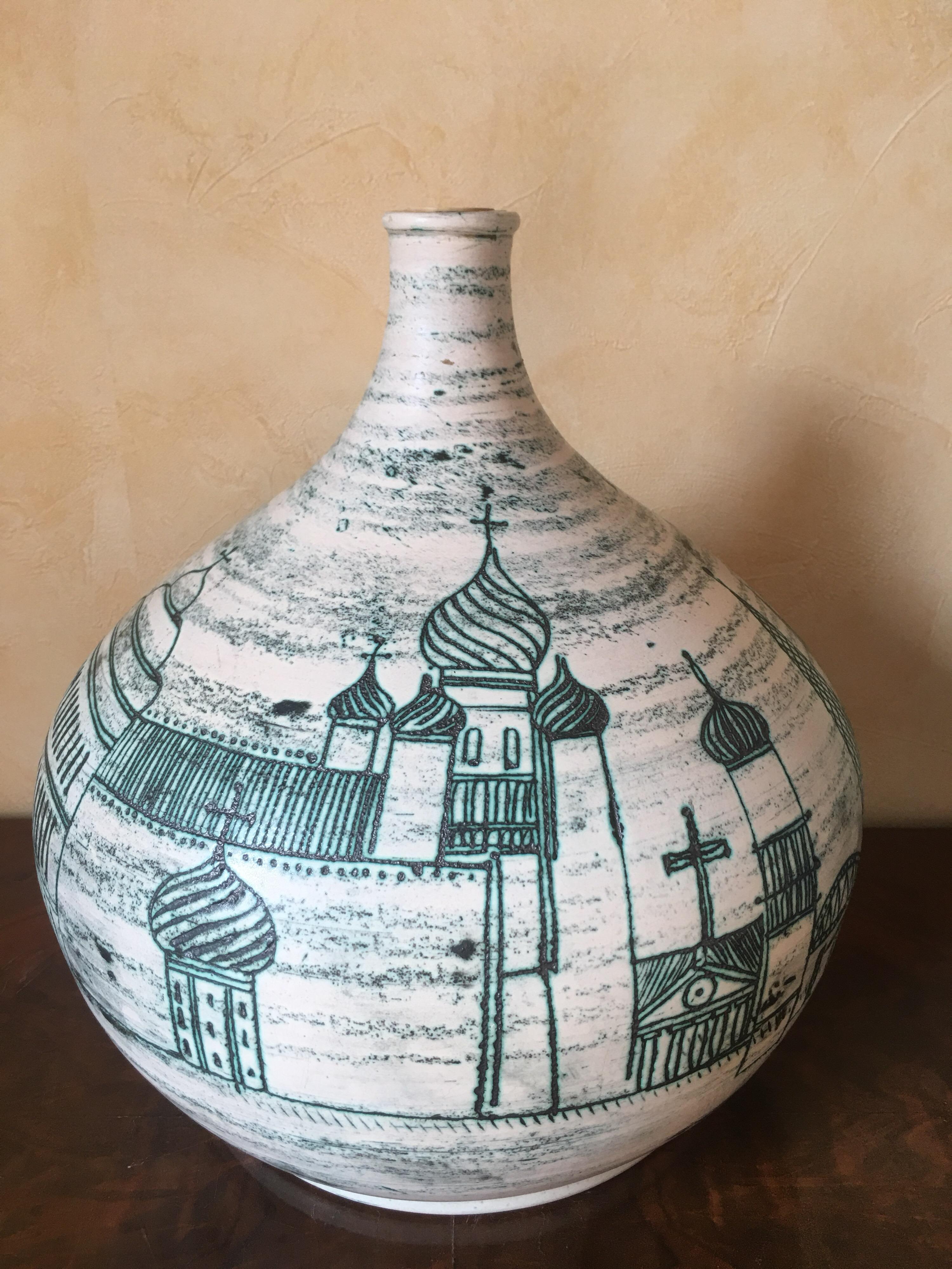 Jacques Blin Large Green and Black Ceramic Lamp, Orthodox Churches Decor, 1960s In Good Condition For Sale In Aix En Provence, FR