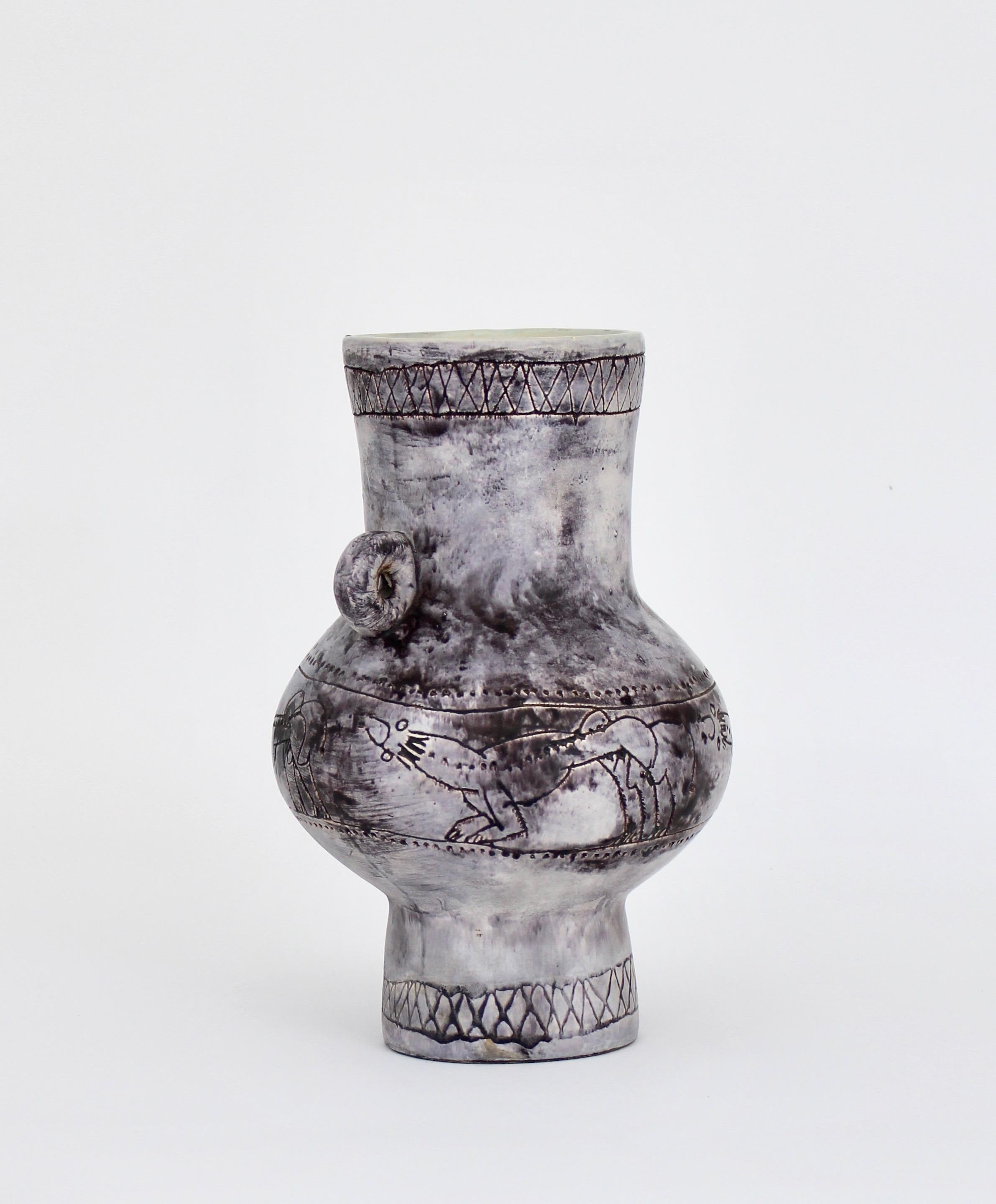 Jacques Blin Light Gray to Light Lavender French Ceramic Vase, circa 1960 In Good Condition For Sale In Chicago, IL