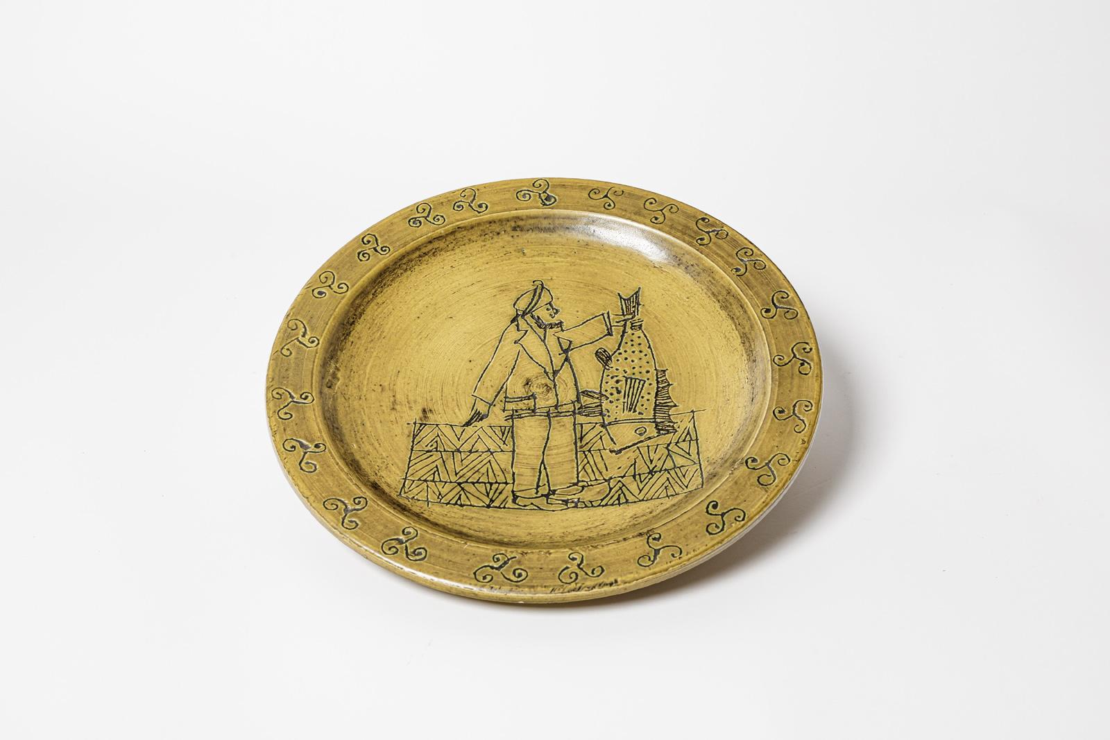 Mid-Century Modern Jacques Blin mid-20th century design wall ceramic plate fisherman circa 1950  For Sale