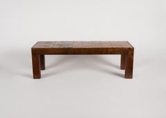 Jacques Blin, Rectangular Tiled Coffee Table, Oak and Ceramic, France circa 1970