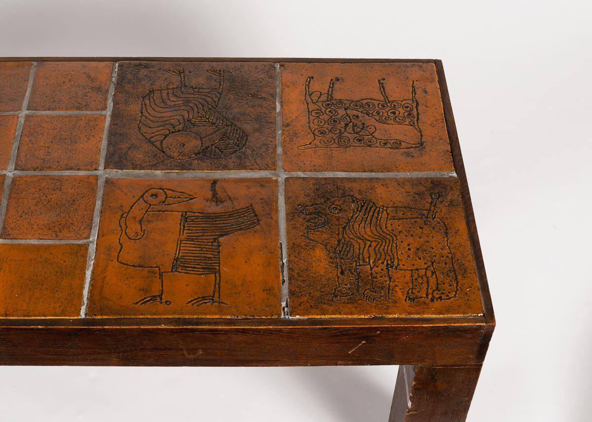 Jacques Blin, Rectangular Tiled Coffee Table, Oak and Ceramic, France circa 1970 In Good Condition For Sale In New York, NY