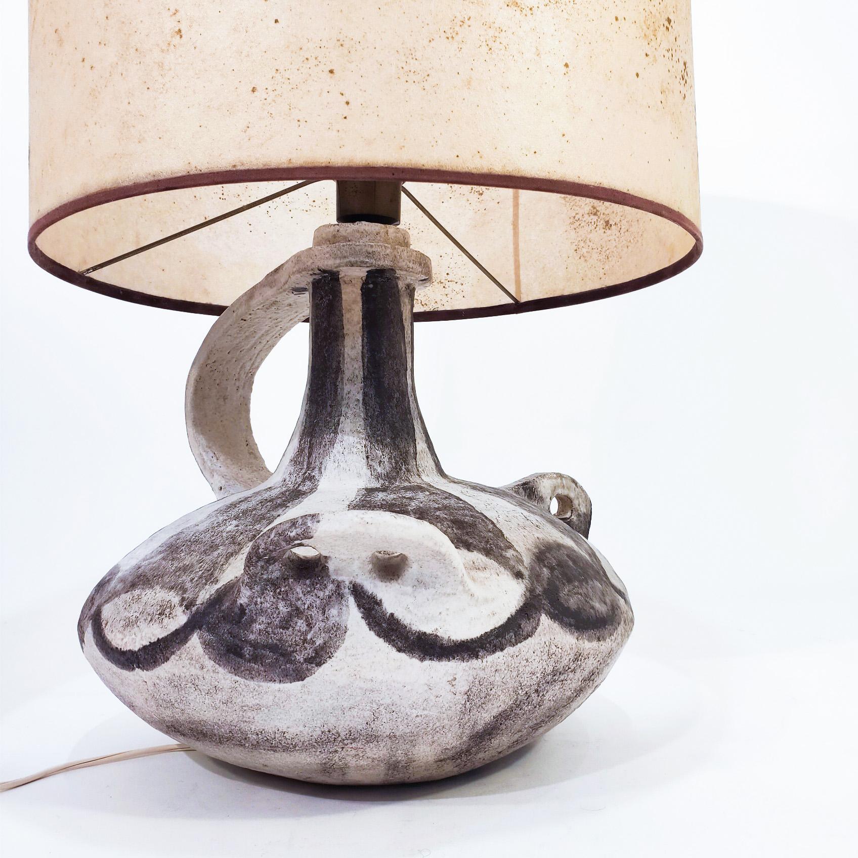 French Jacques Blin style. Huge brutalist stoneware table lamp, France, 1960s For Sale