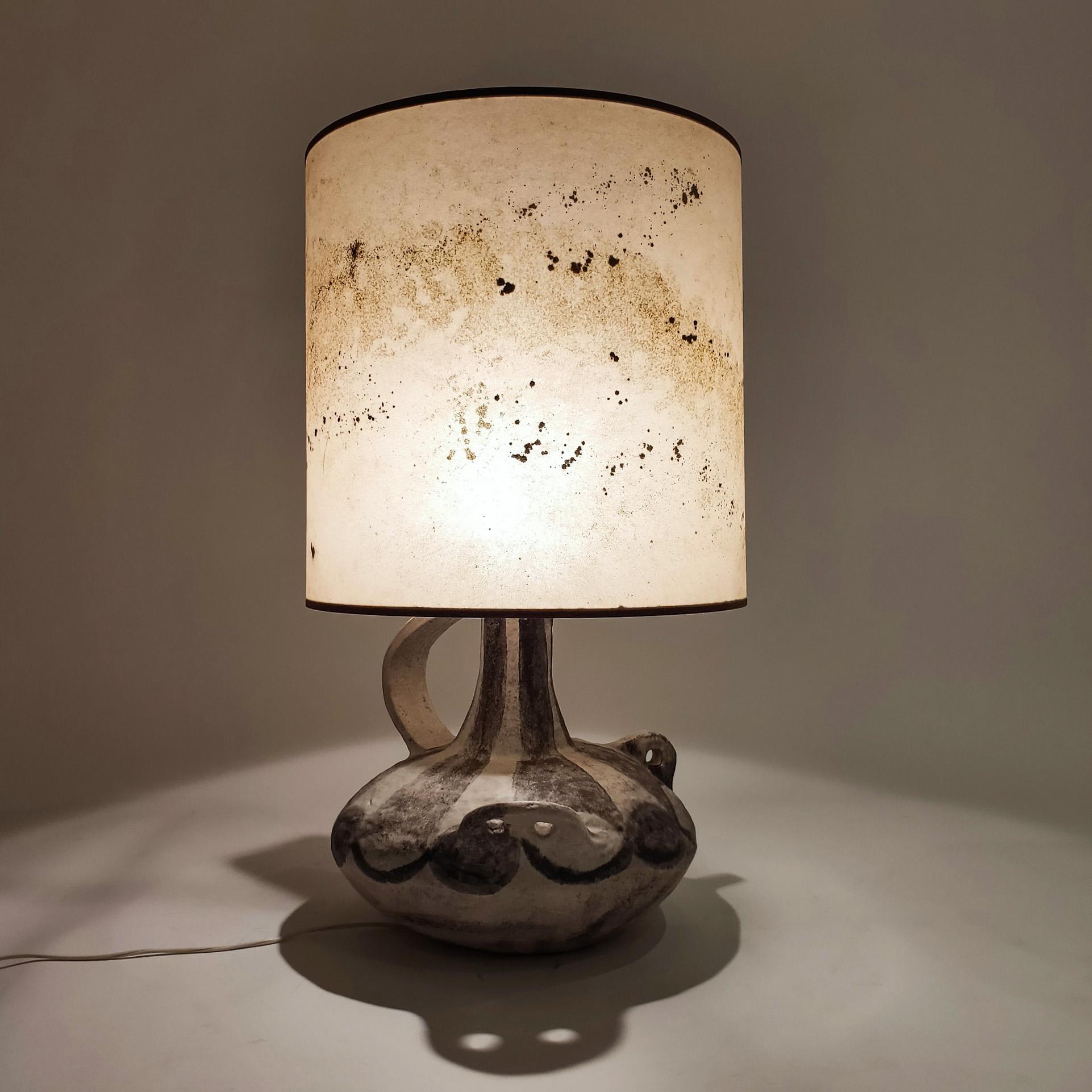 Stoneware Jacques Blin style. Huge brutalist stoneware table lamp, France, 1960s For Sale