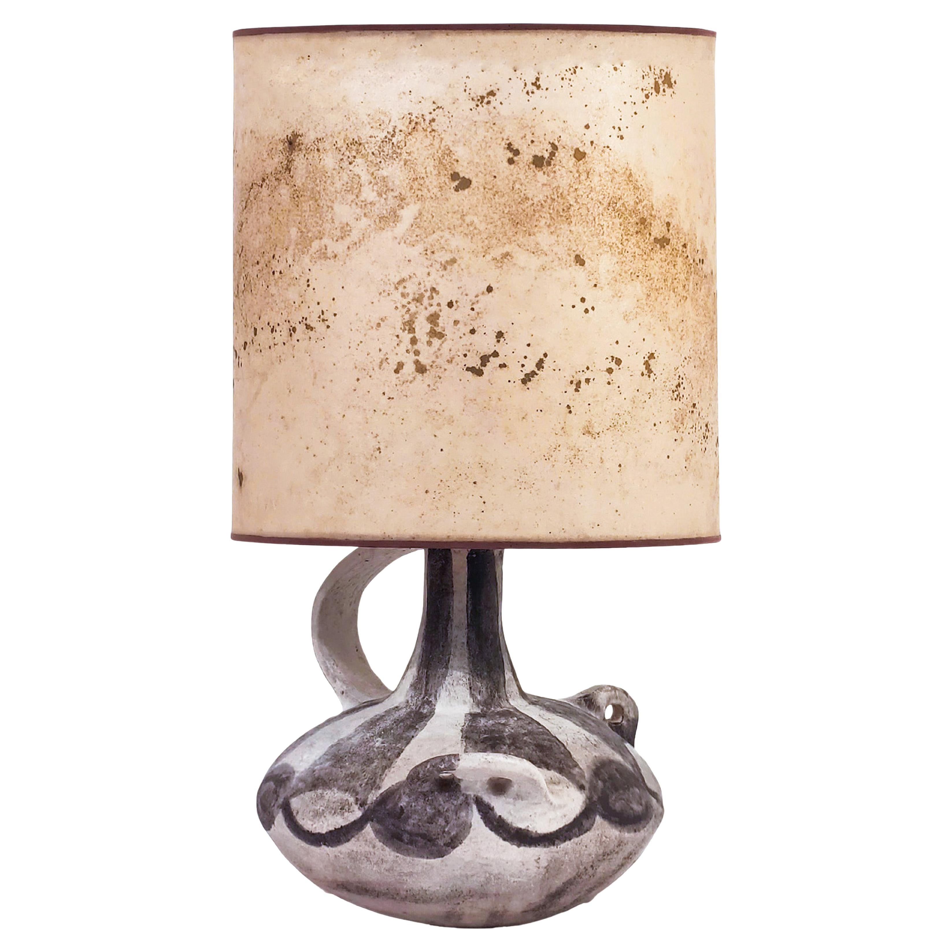Jacques Blin style. Huge brutalist stoneware table lamp, France, 1960s For Sale