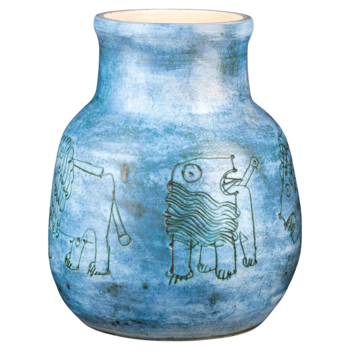 Jacques Blin, "Vase Aux Lions", Céramique Émaillée, Circa 1950