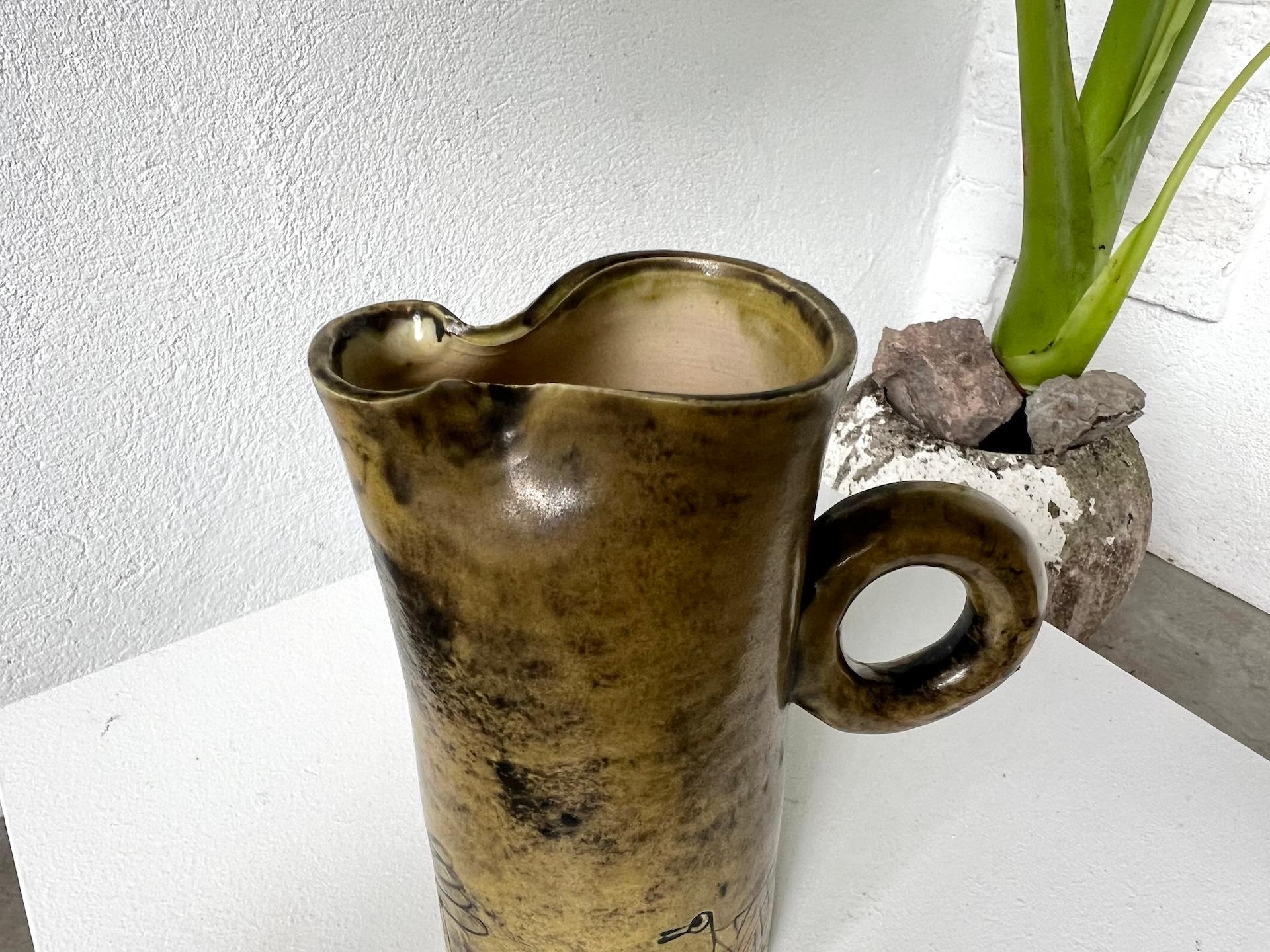 Jacques Blin : Yellow enameled ceramic pitcher For Sale 4
