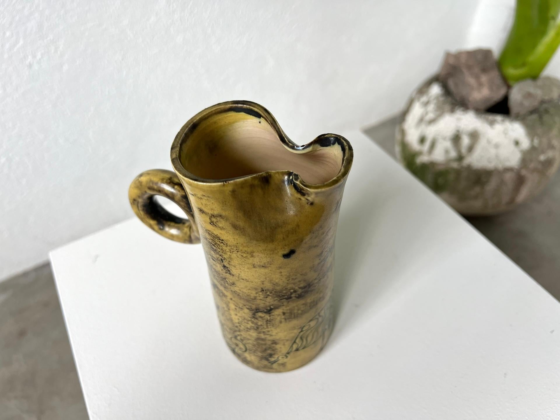 Mid-20th Century Jacques Blin : Yellow enameled ceramic pitcher For Sale