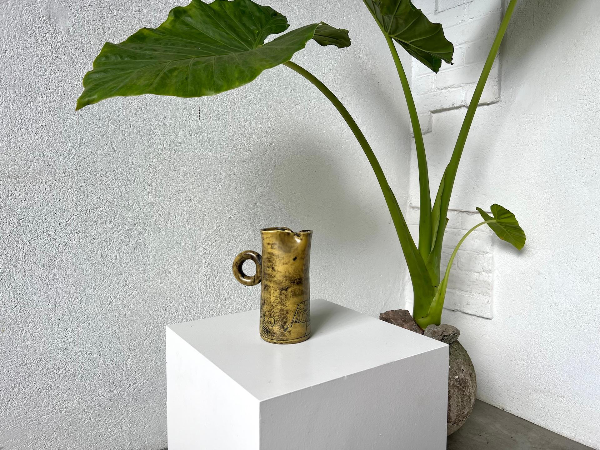 Ceramic Jacques Blin : Yellow enameled ceramic pitcher For Sale
