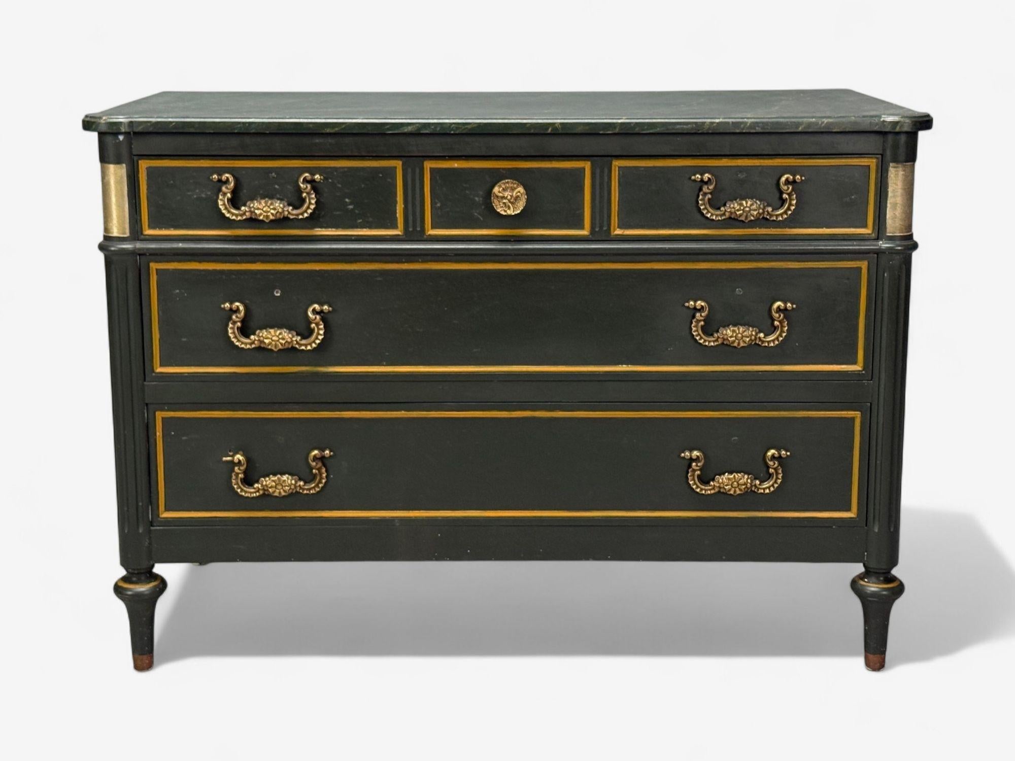 Americano Jacques Bodart, Commode dipinta di verde in stile Luigi XVI, USA, anni '60 in vendita