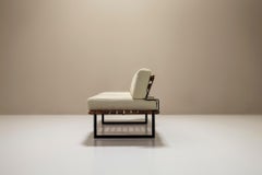 Jacques Borker Panca a due posti Teak Metallo Cuscino in Tessuto Crema Francia anni '70