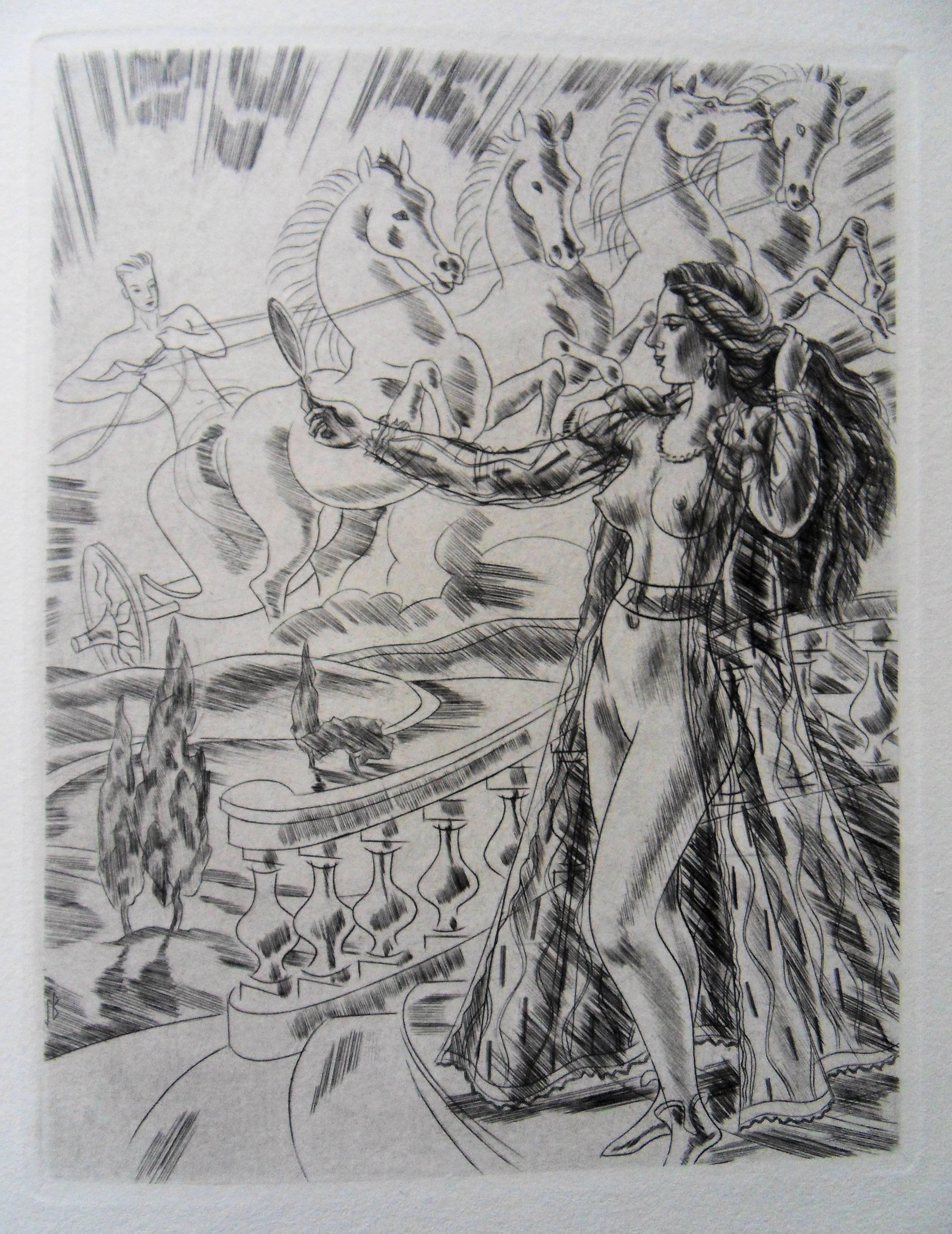Jacques Boullaire Figurative Print - Mythological Beauty - Original etching, 1943