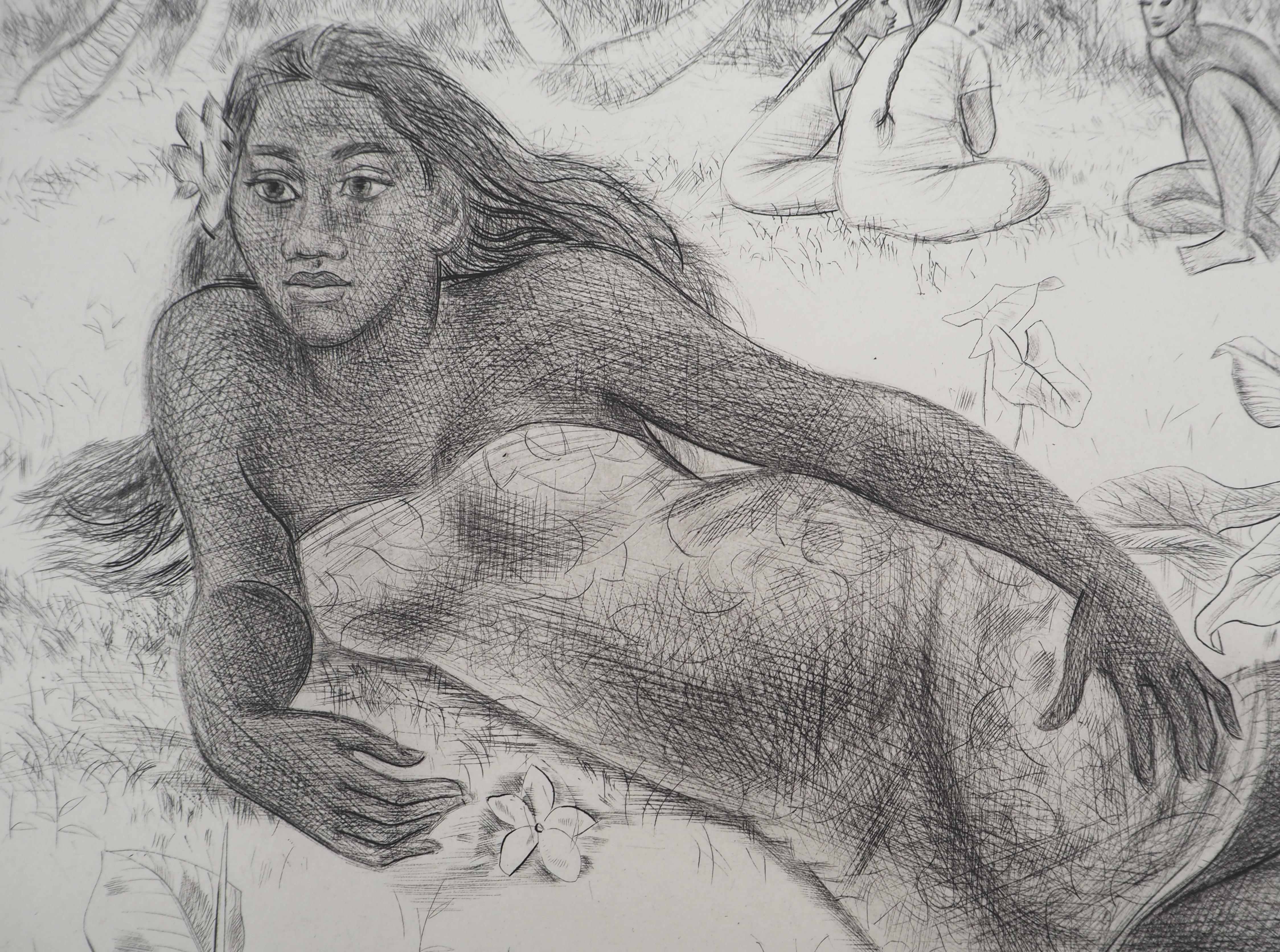 Tribute to Gauguin : Tahitian Woman - Original etching For Sale 1
