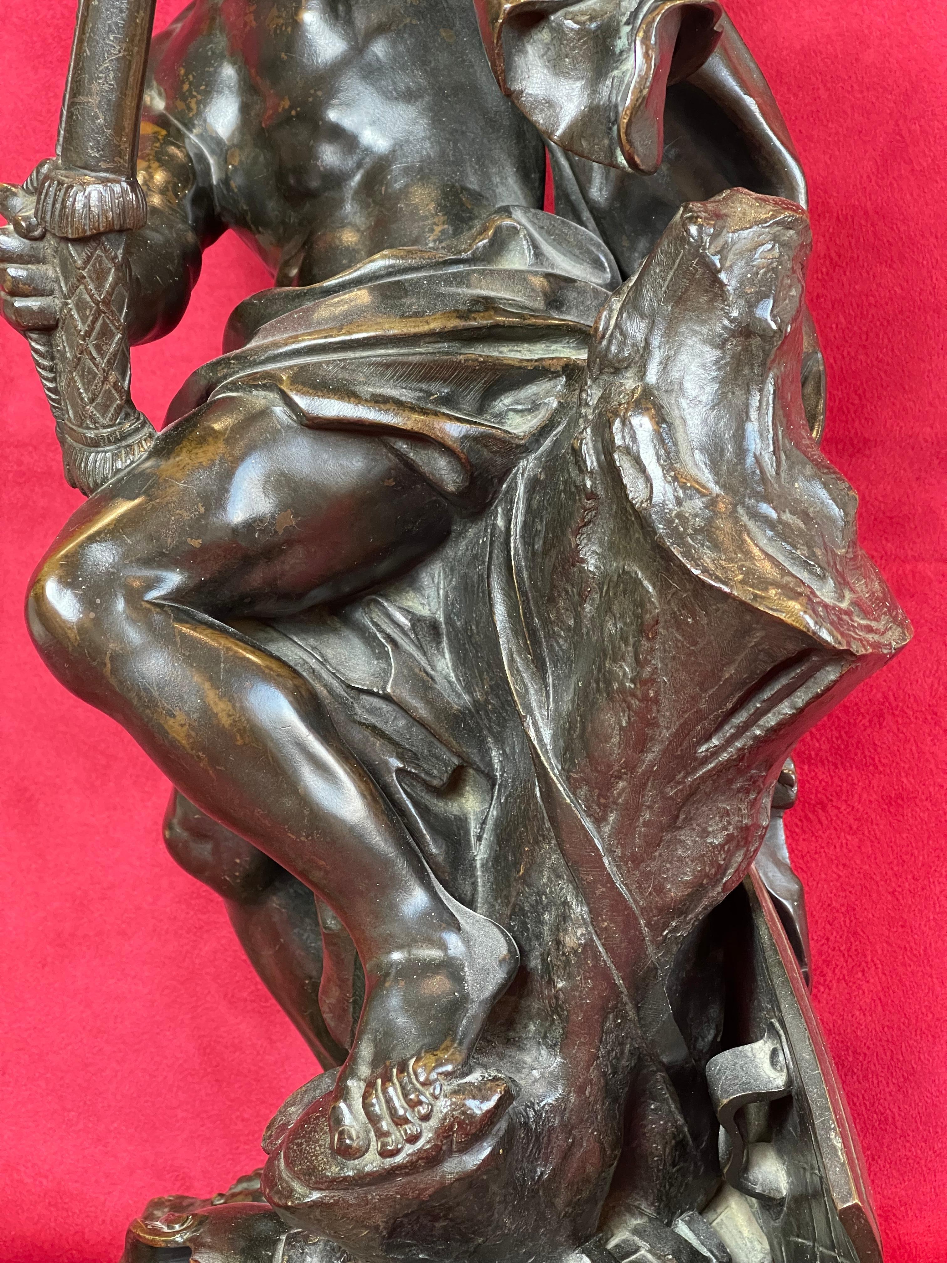 Français Jacques Bousseau, Bronze, Ulysses Tending the Bow, 19ème siècle en vente
