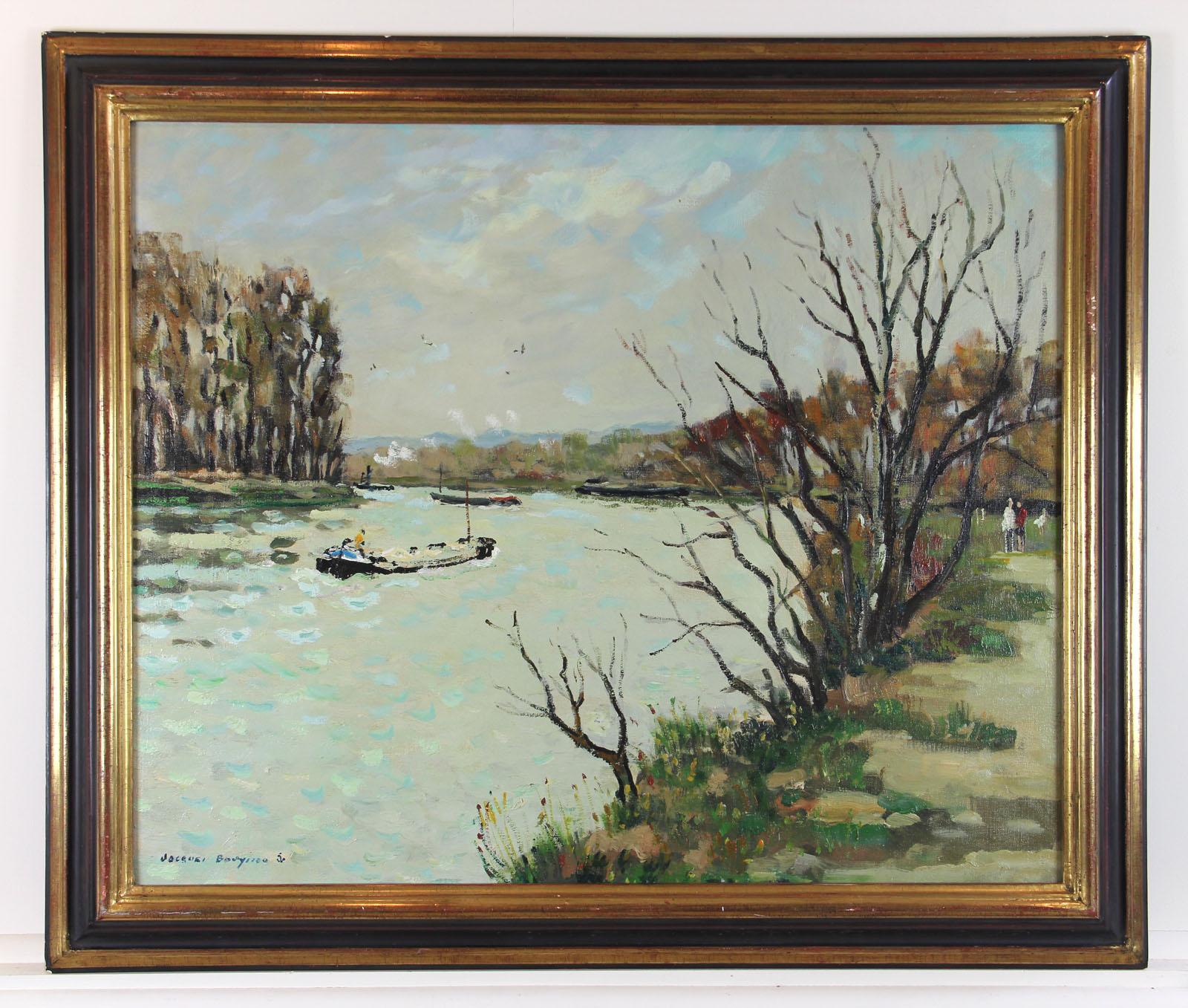 Carrière sur Seine (Post-Impressionismus), Painting, von Jacques Bouyssou