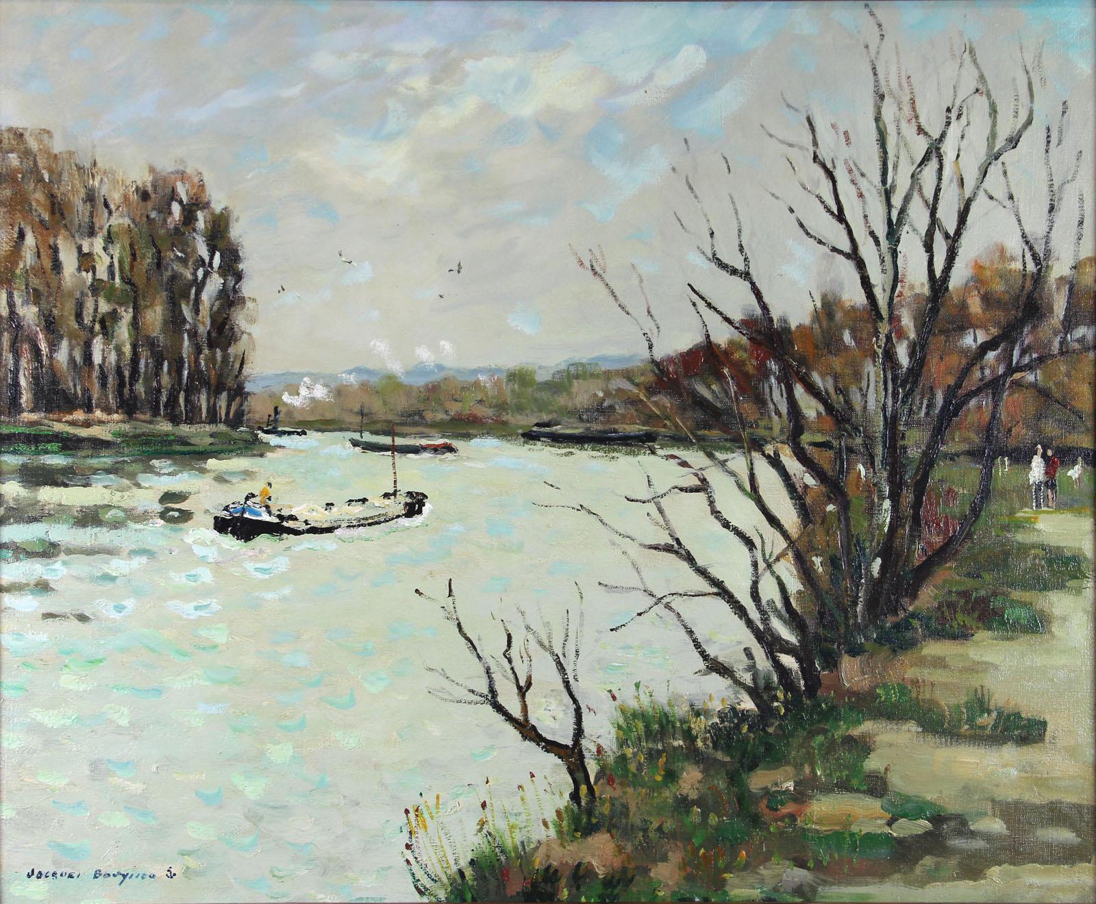 Jacques Bouyssou Landscape Painting – Carrière sur Seine