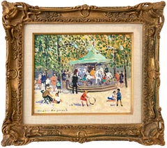 Vintage "Le Manege" Colorfully Playful Impressionistic Parisian Carousel at the Park