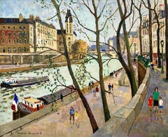 "Paris, De Grands Augustins" 20th Century Impressionistic Oil Painting on Canvas