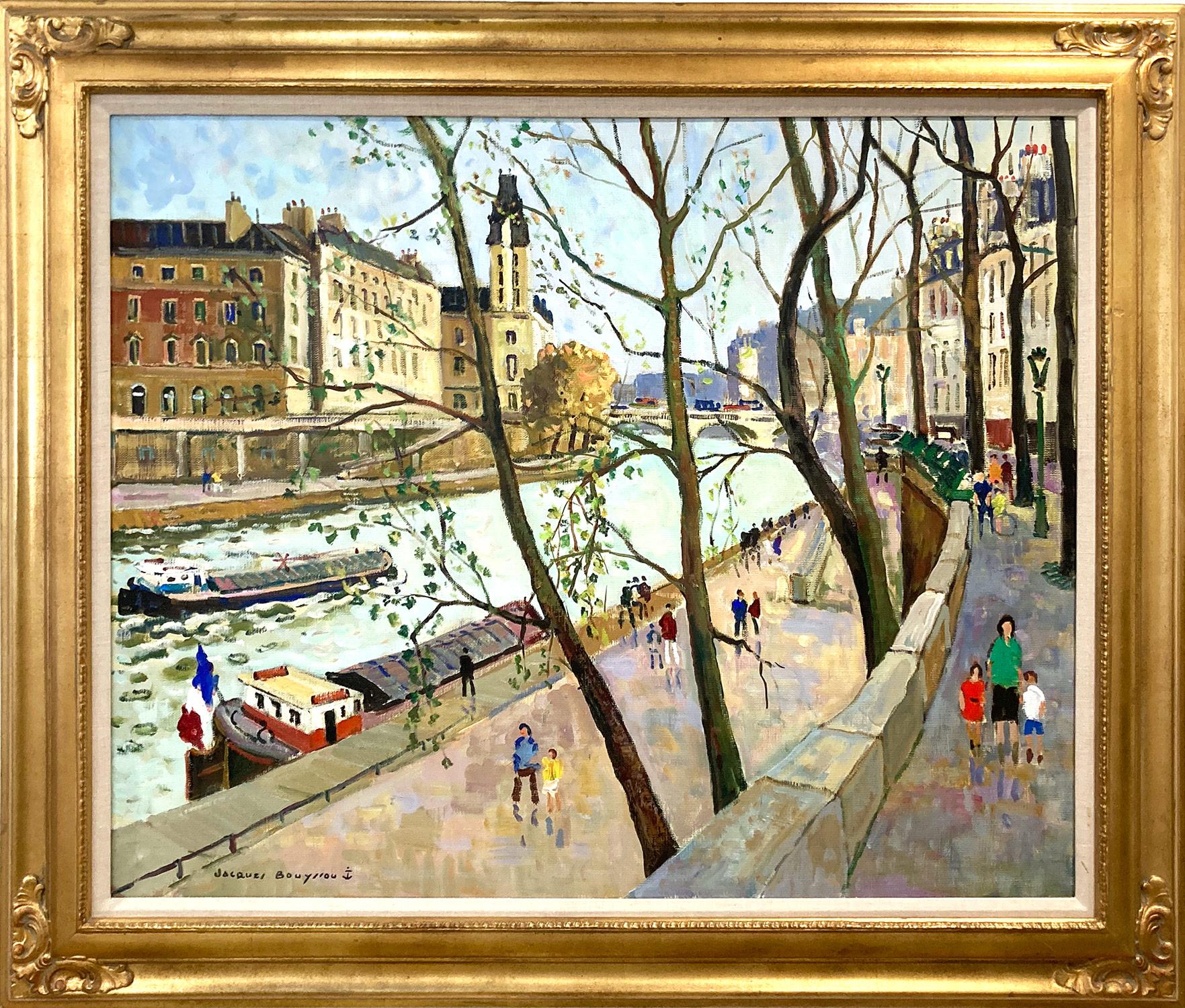 Jacques Bouyssou Landscape Painting - "Paris, De Grands Augustins" 20th Century Impressionistic Oil Painting on Canvas