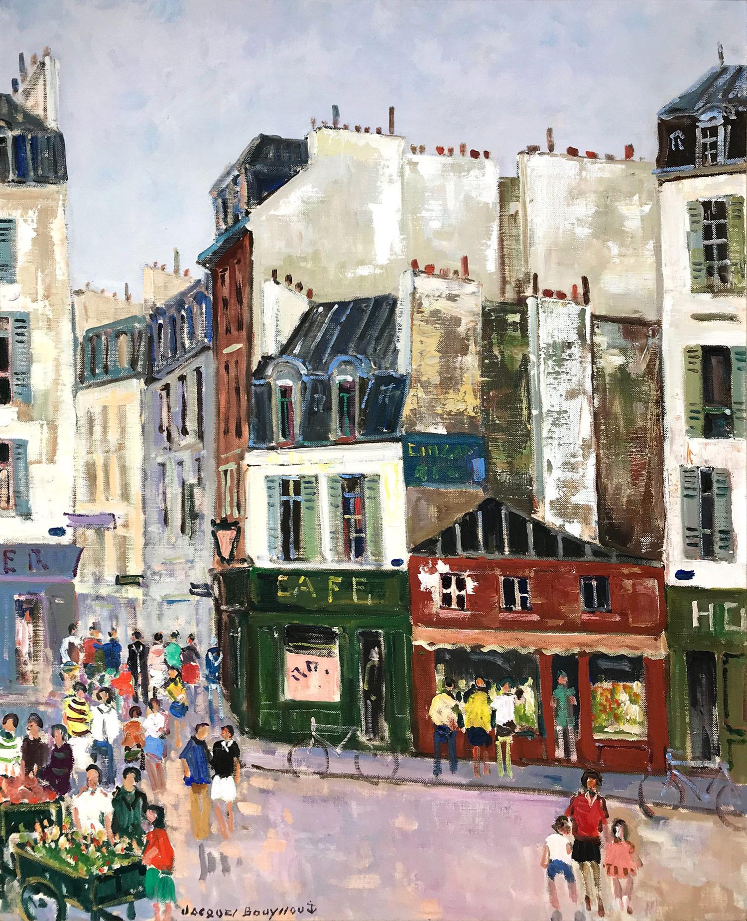 Paris, Le Petit Marché - Painting by Jacques Bouyssou