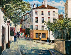 "Paris, Rue De Norvins" 20th Century Impressionistic Oil Painting on Canvas