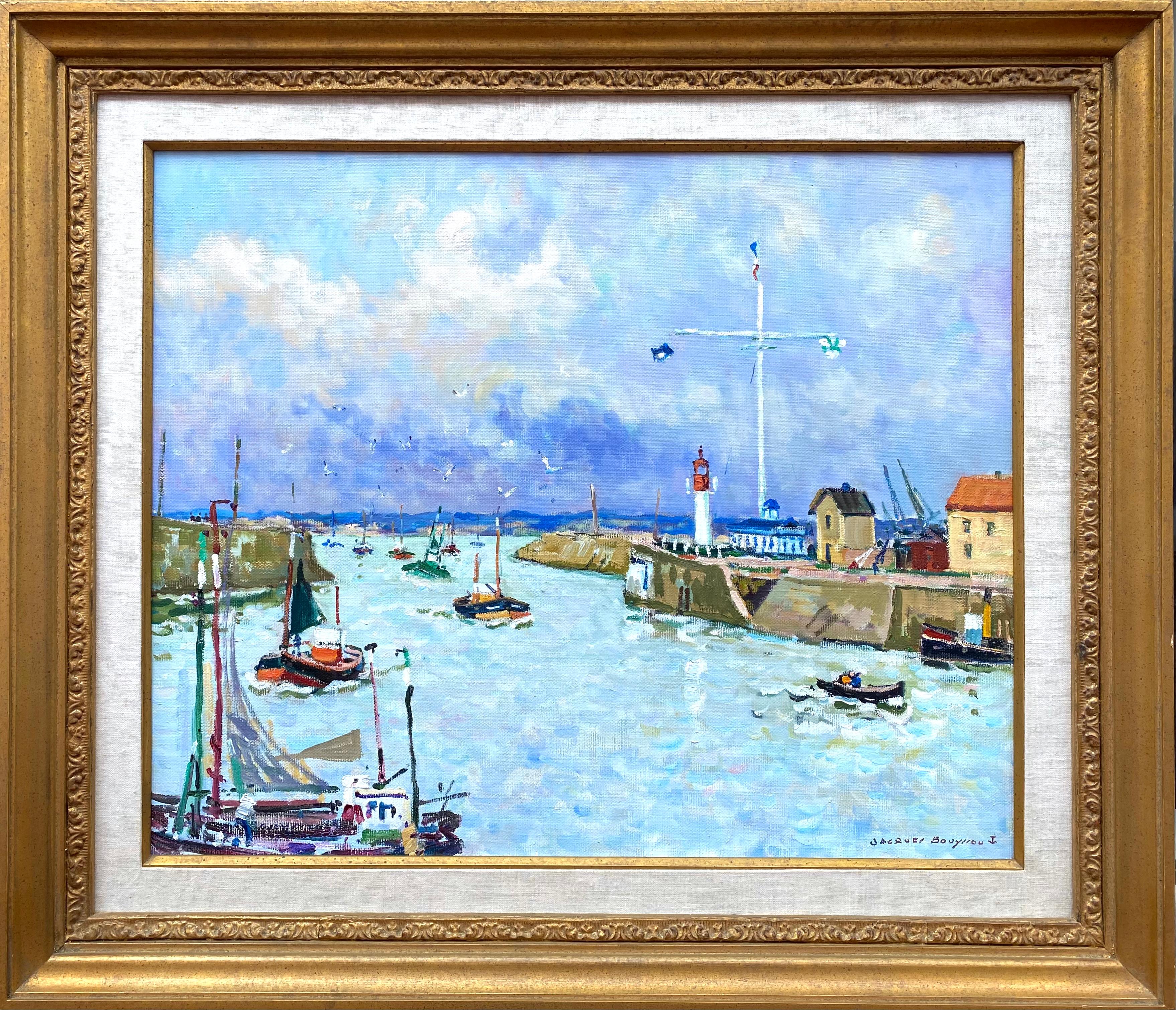 “Return of Sailboats to Honfleur” - Painting by Jacques Bouyssou