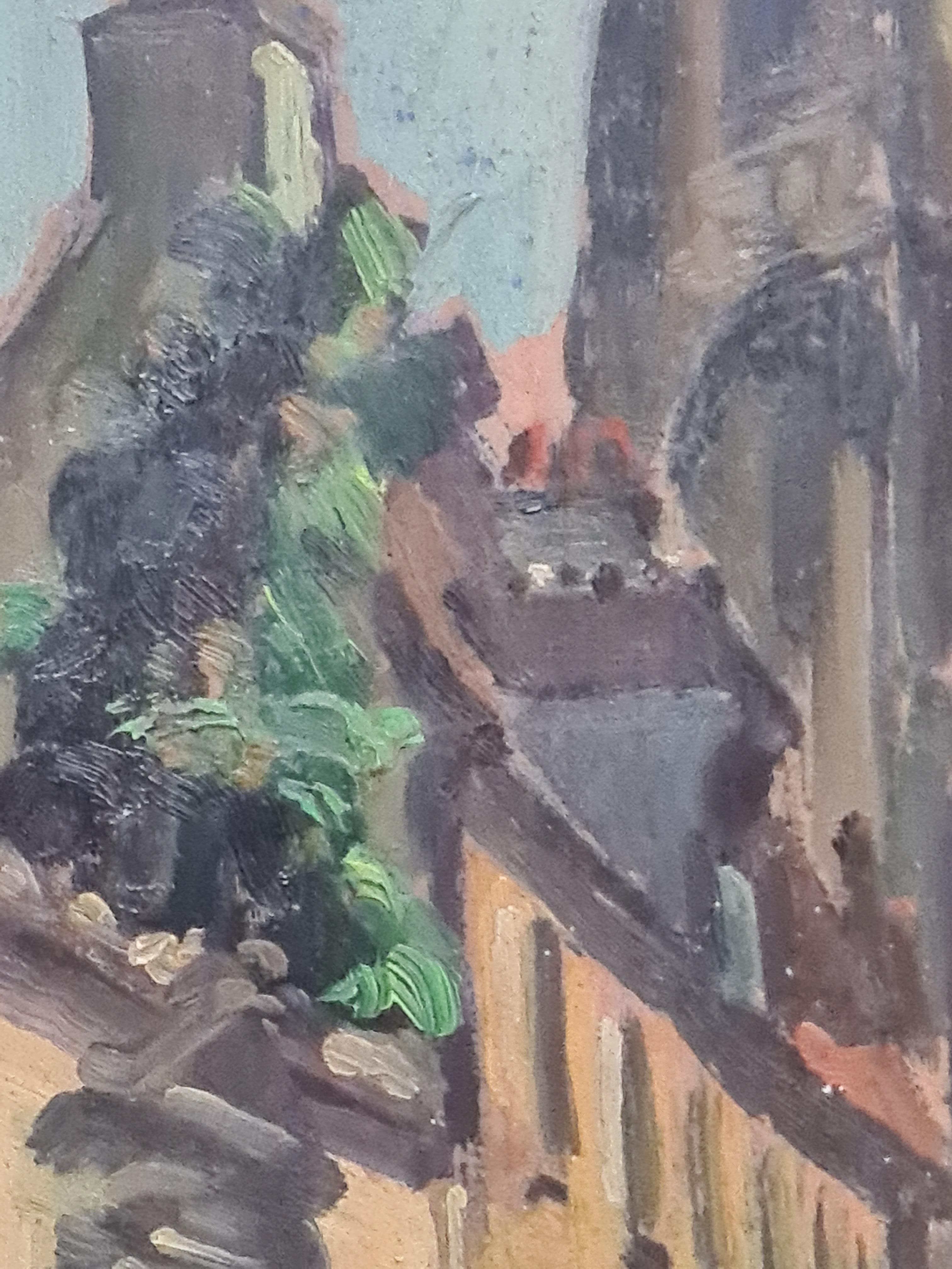 Fauvist Impressionist Cityscape Street in Bruges Follower of Maurice de Vlaminck For Sale 2