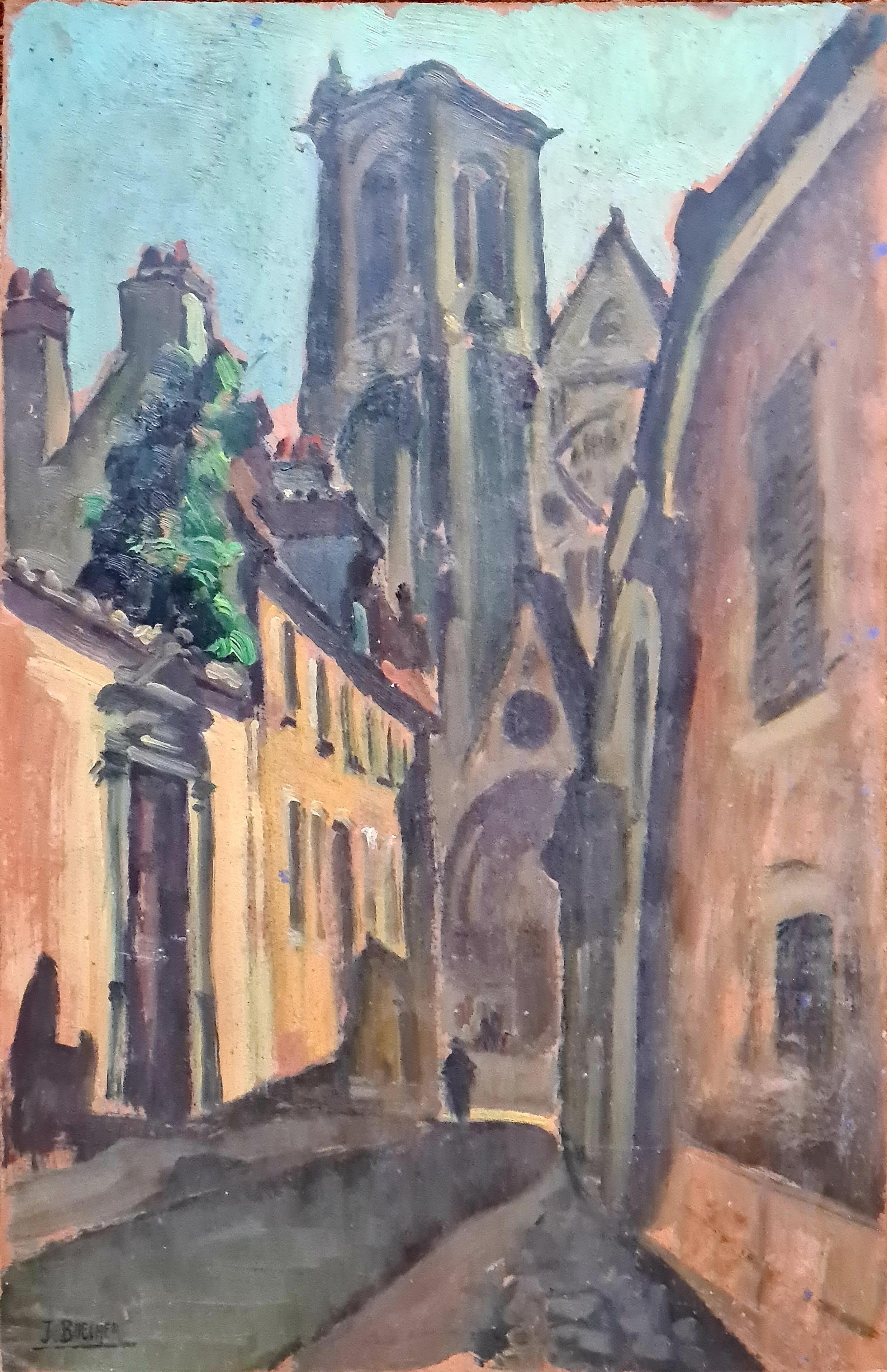 Street urbaine impressionniste fauviste de Bruges, disciple de Maurice de Vlaminck