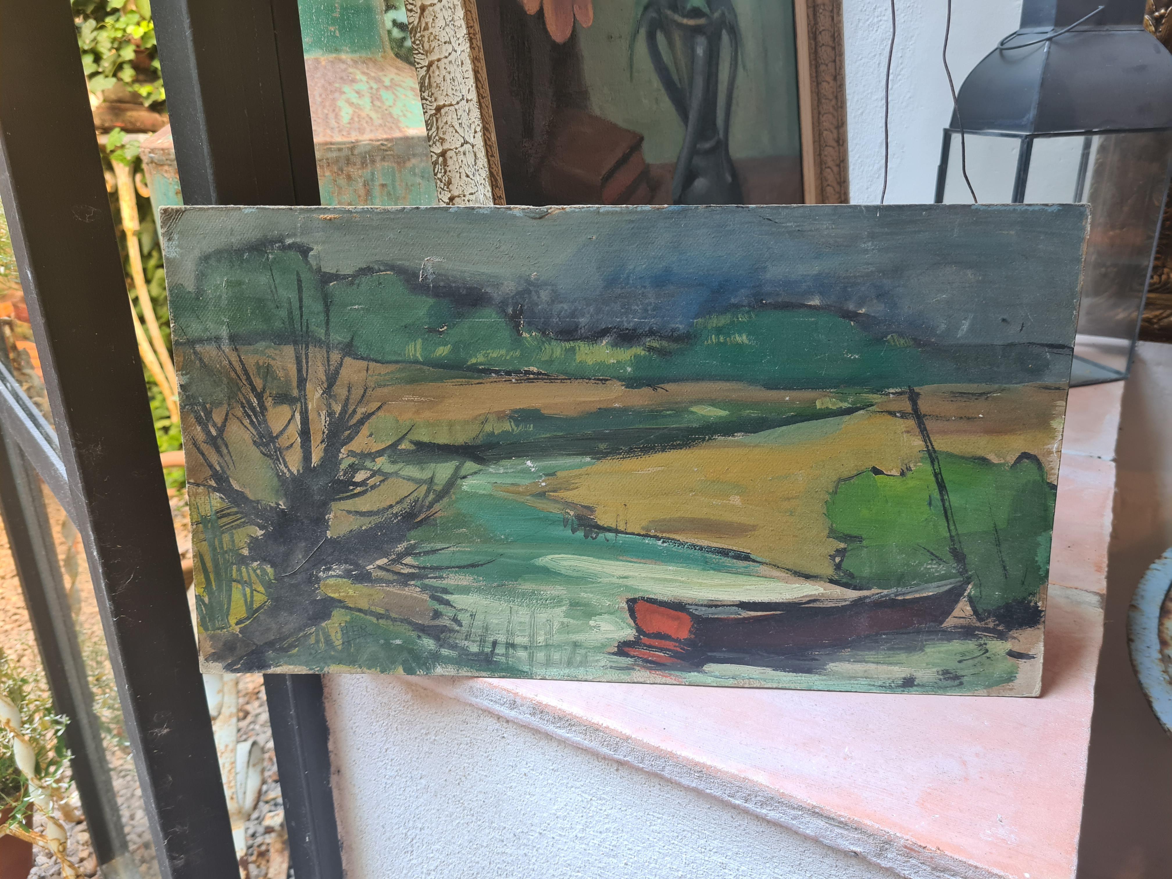 Fauvist Impressionist Landscape in Oil, Paysage de la Loire à l'Île Rategoude. For Sale 4