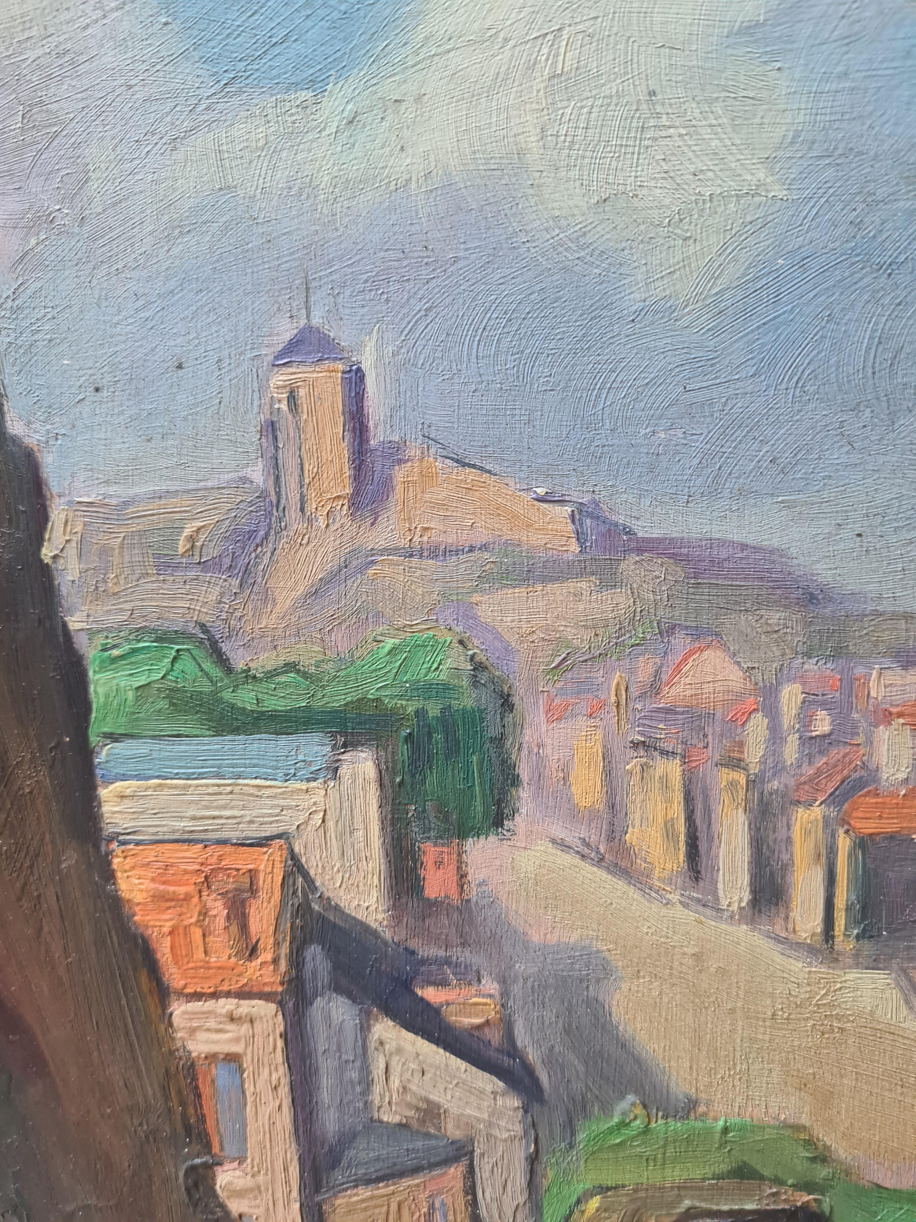 Paesaggio impressionista francese olio su pannello, Lourdes - Painting di Jacques Buecher