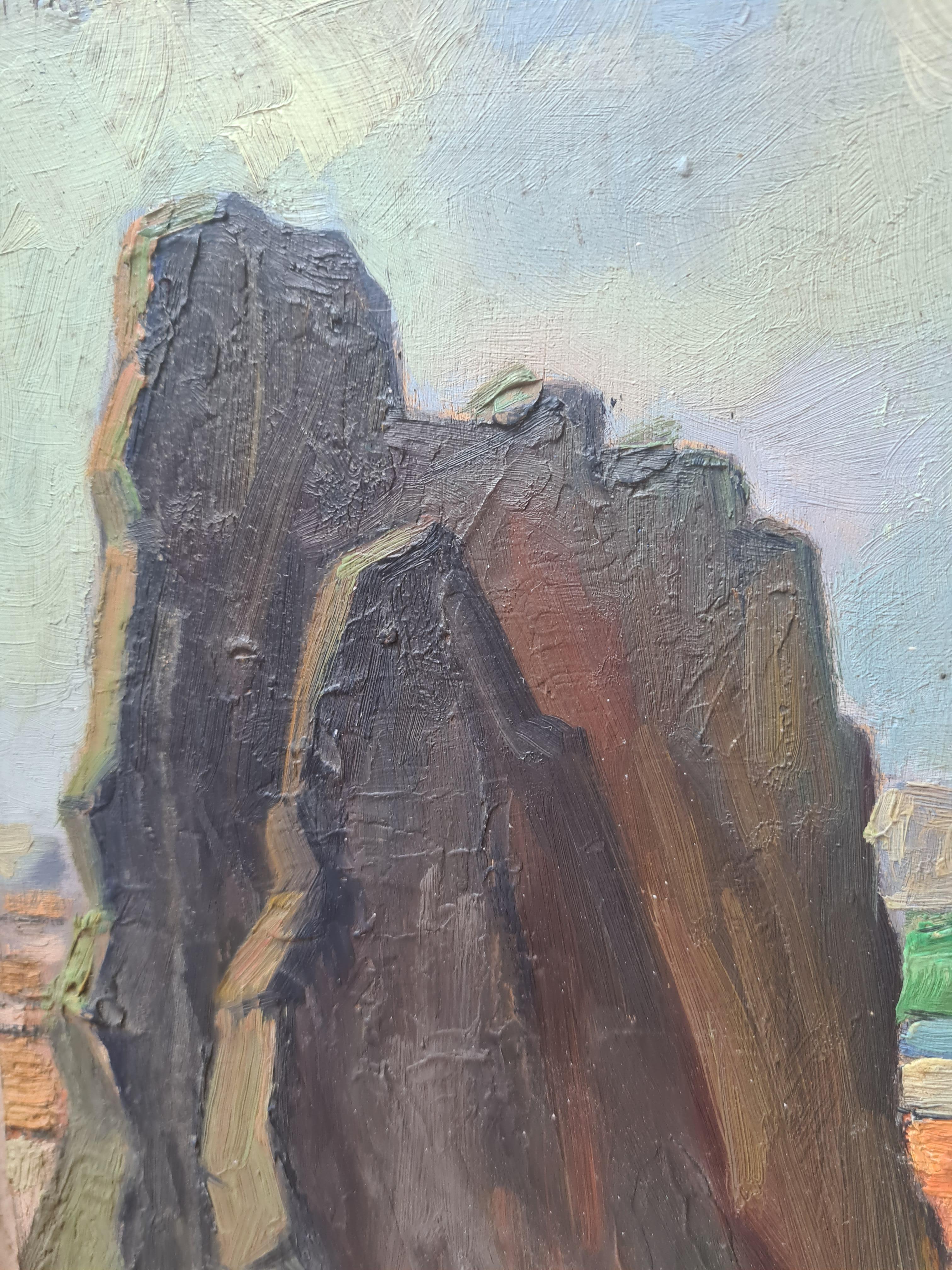 Paesaggio impressionista francese olio su pannello, Lourdes - Landscape Painting Grigio di Jacques Buecher