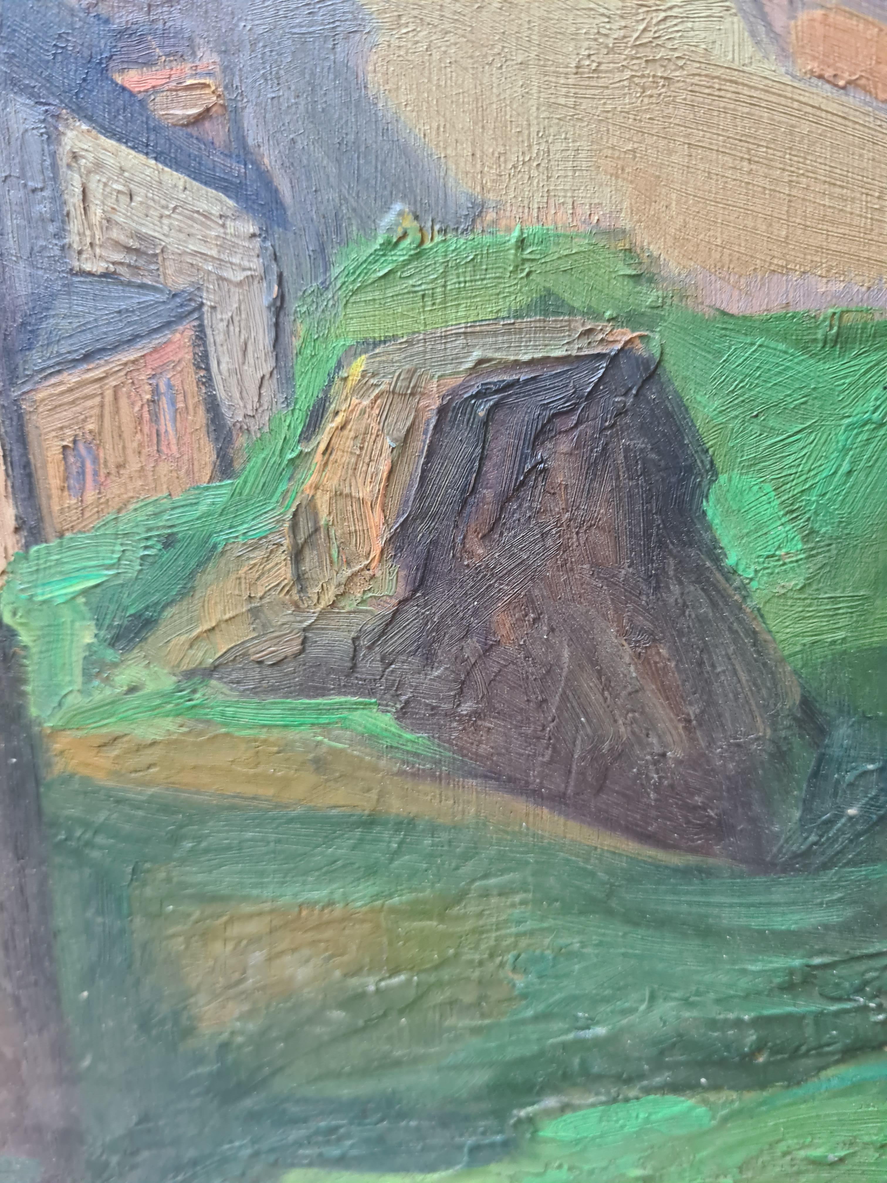 Paesaggio impressionista francese olio su pannello, Lourdes in vendita 1