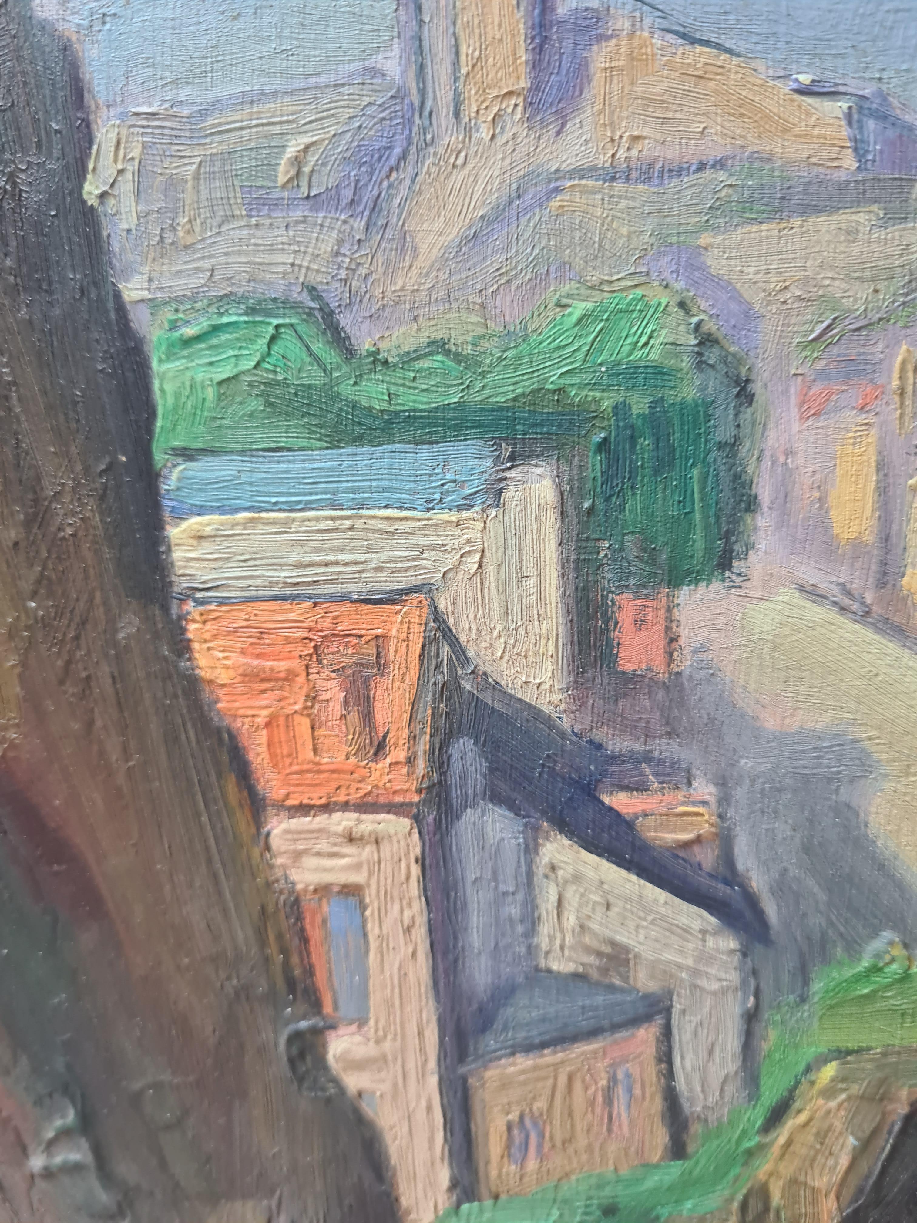 Paesaggio impressionista francese olio su pannello, Lourdes in vendita 2