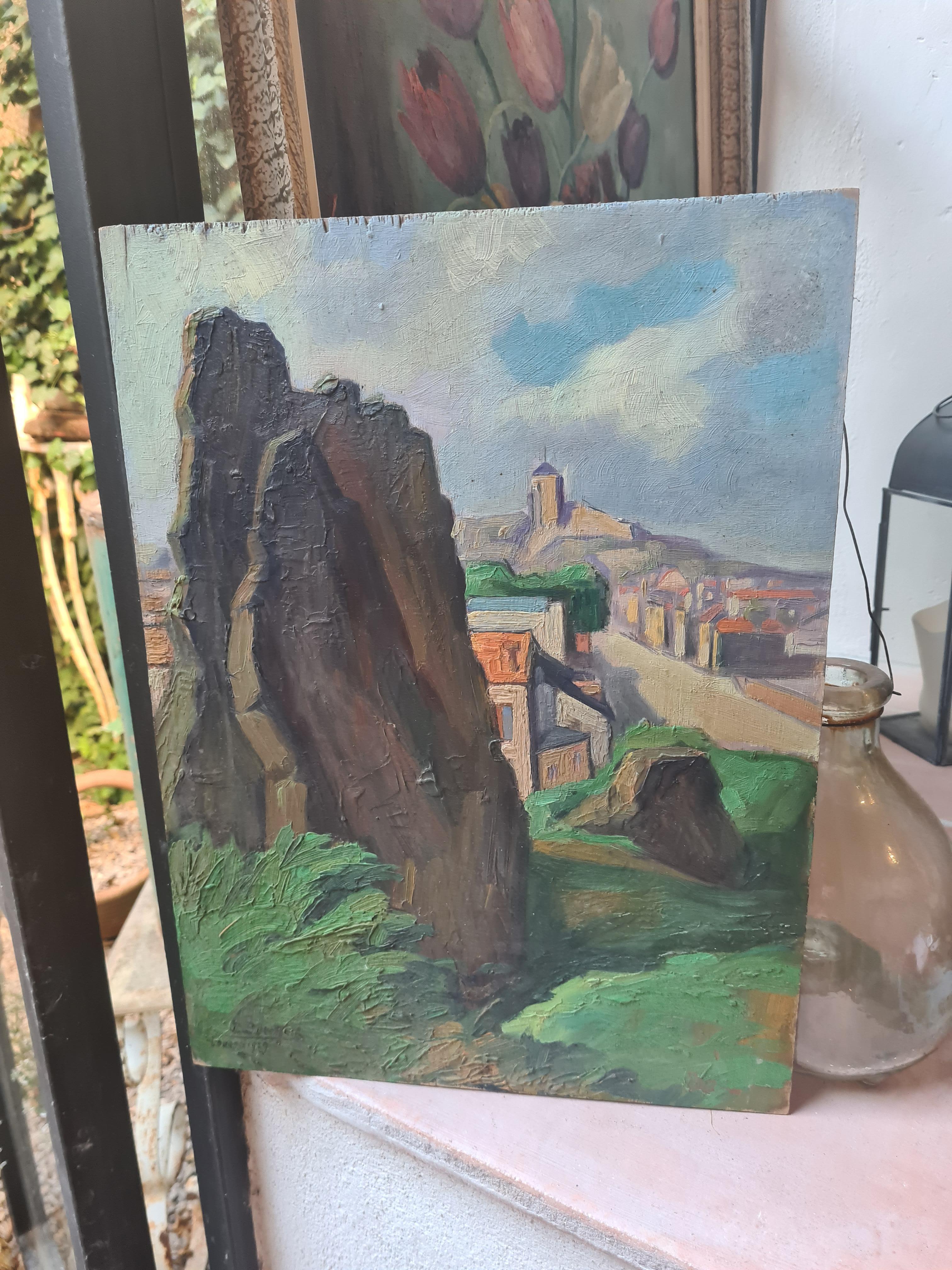 Paesaggio impressionista francese olio su pannello, Lourdes in vendita 4
