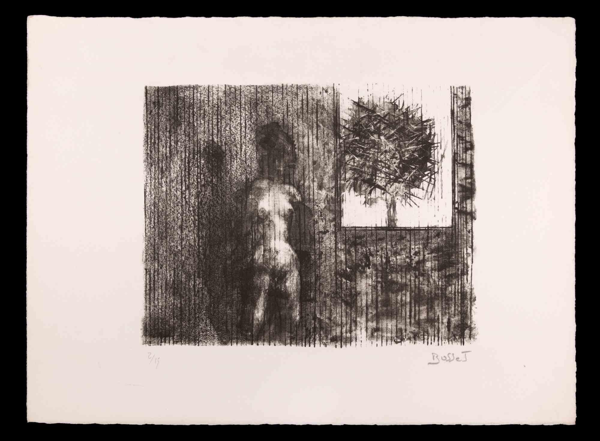 Nude Woman with Tree - Original Lithograph by Jacques Busse - Mid 20th Century
