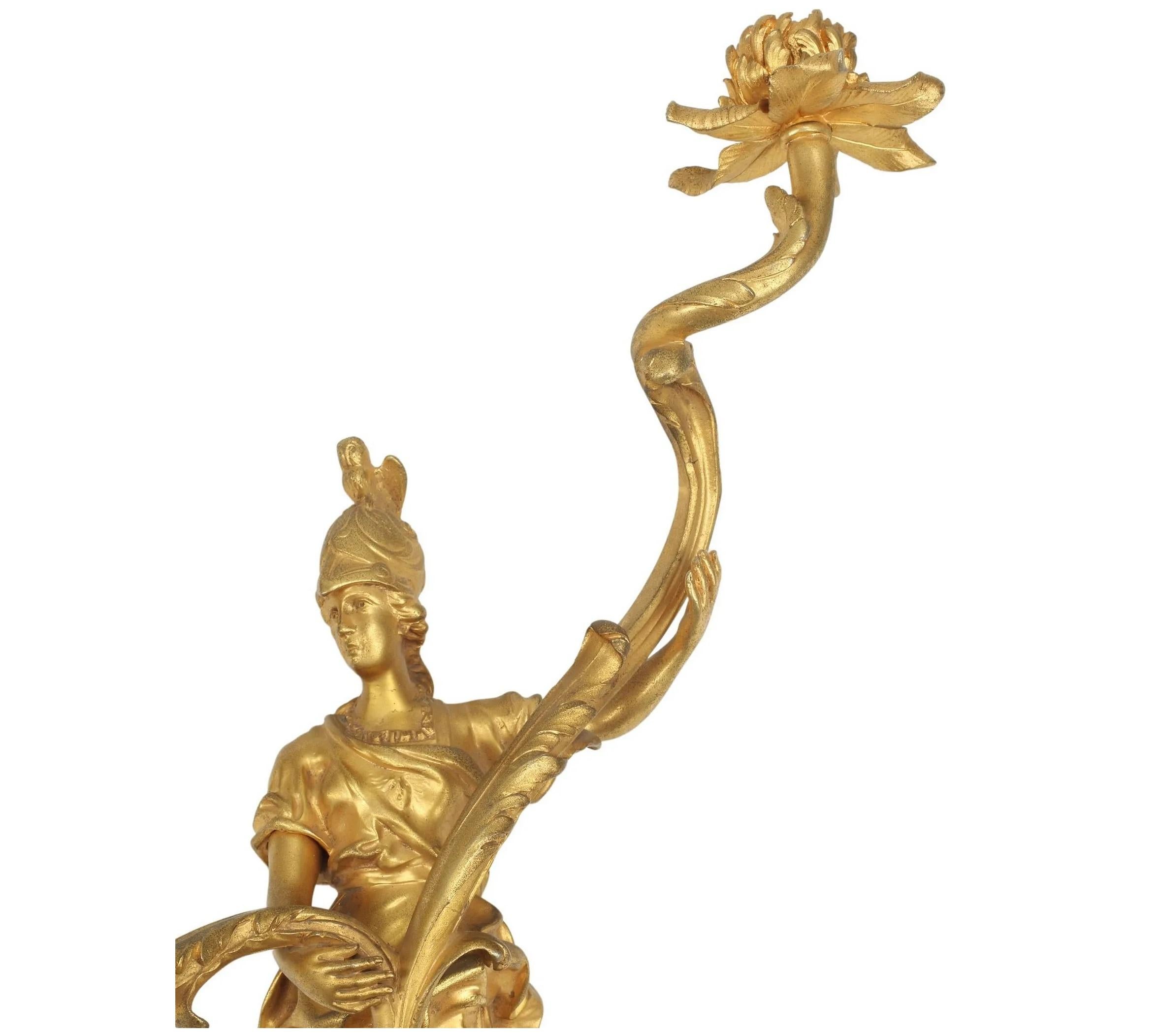Pair of Exceptional Mars and Minerva Sconces - Sculpture by Jacques Caffieri 