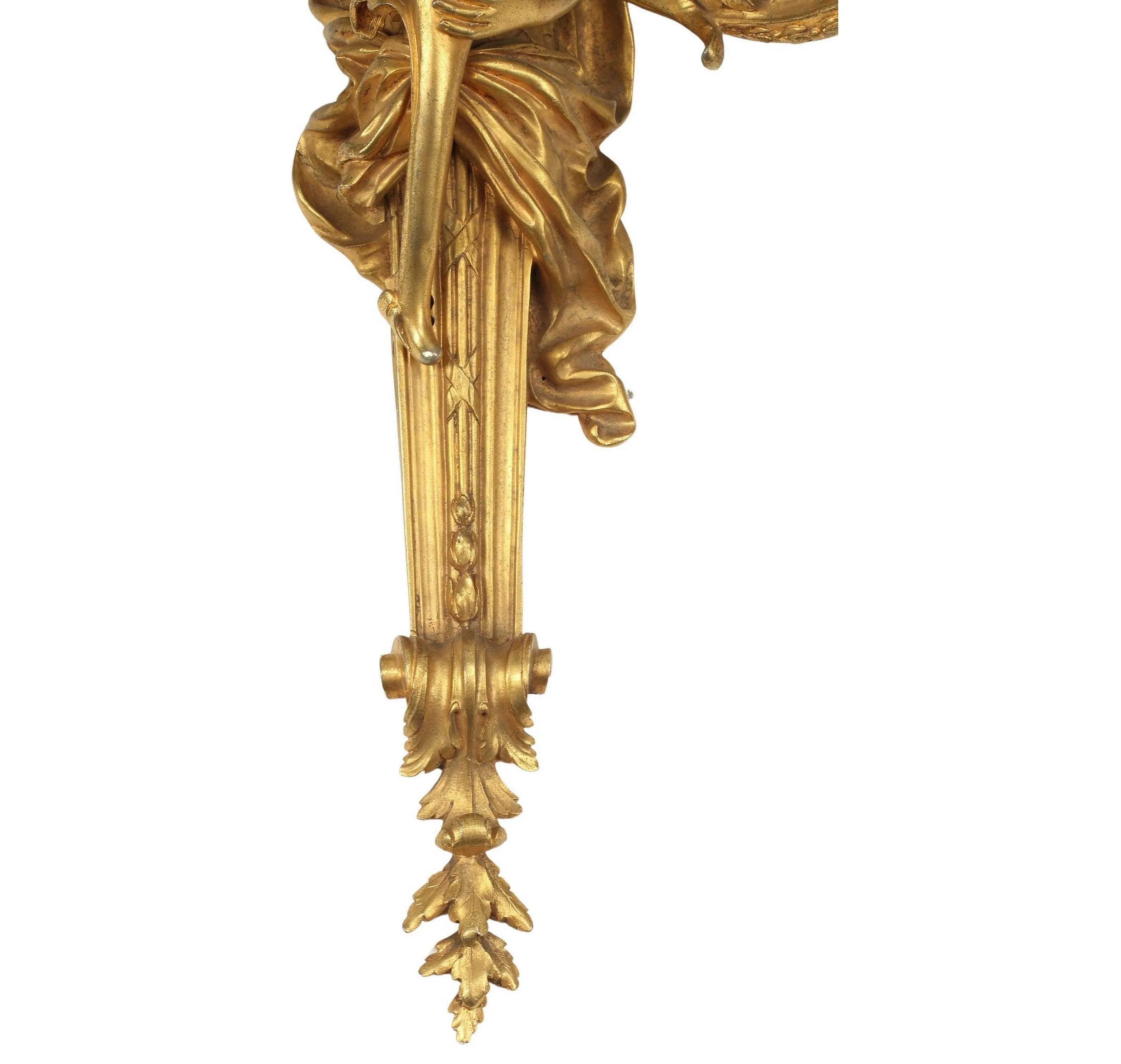 Pair of Exceptional Mars and Minerva Sconces - Gold Figurative Sculpture by Jacques Caffieri 