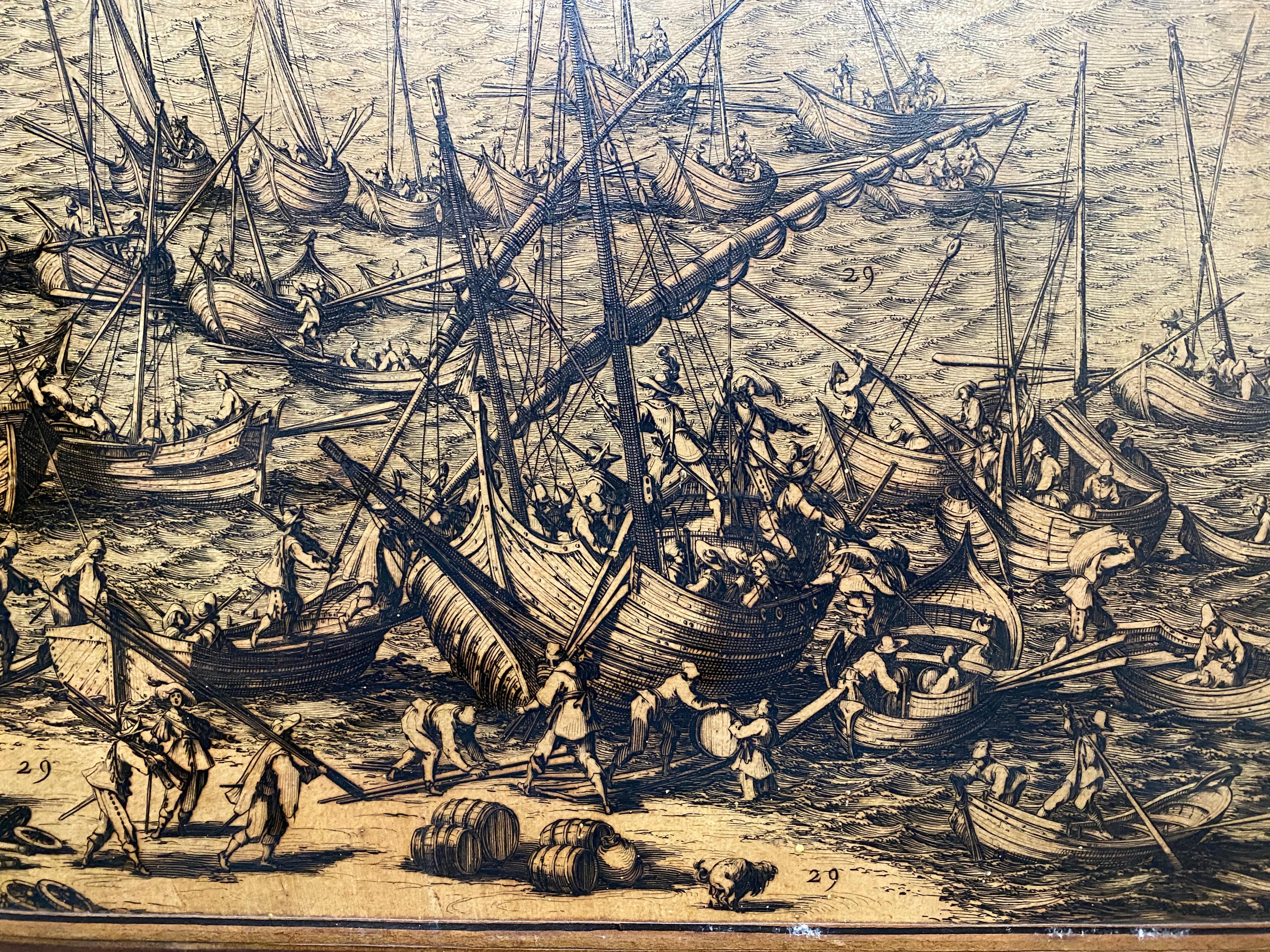 Jacques Callot Scène de bataille du siège de La Rochelle, diviseur de salle Bon état - En vente à Garnerville, NY
