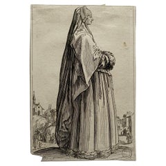 Jacques Callot "La Dame en deuil" Engraving 17th Century
