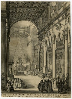 Funeral of Matthias I in Florence by Jacques Callot - Etching - 17th Century