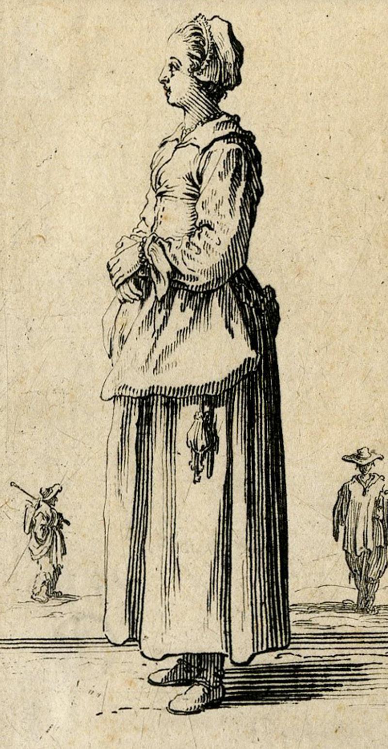 La Paysanne Tournee a Gauche, Les Mains Appuyees L’Une sue L’Autre - Print by Jacques Callot