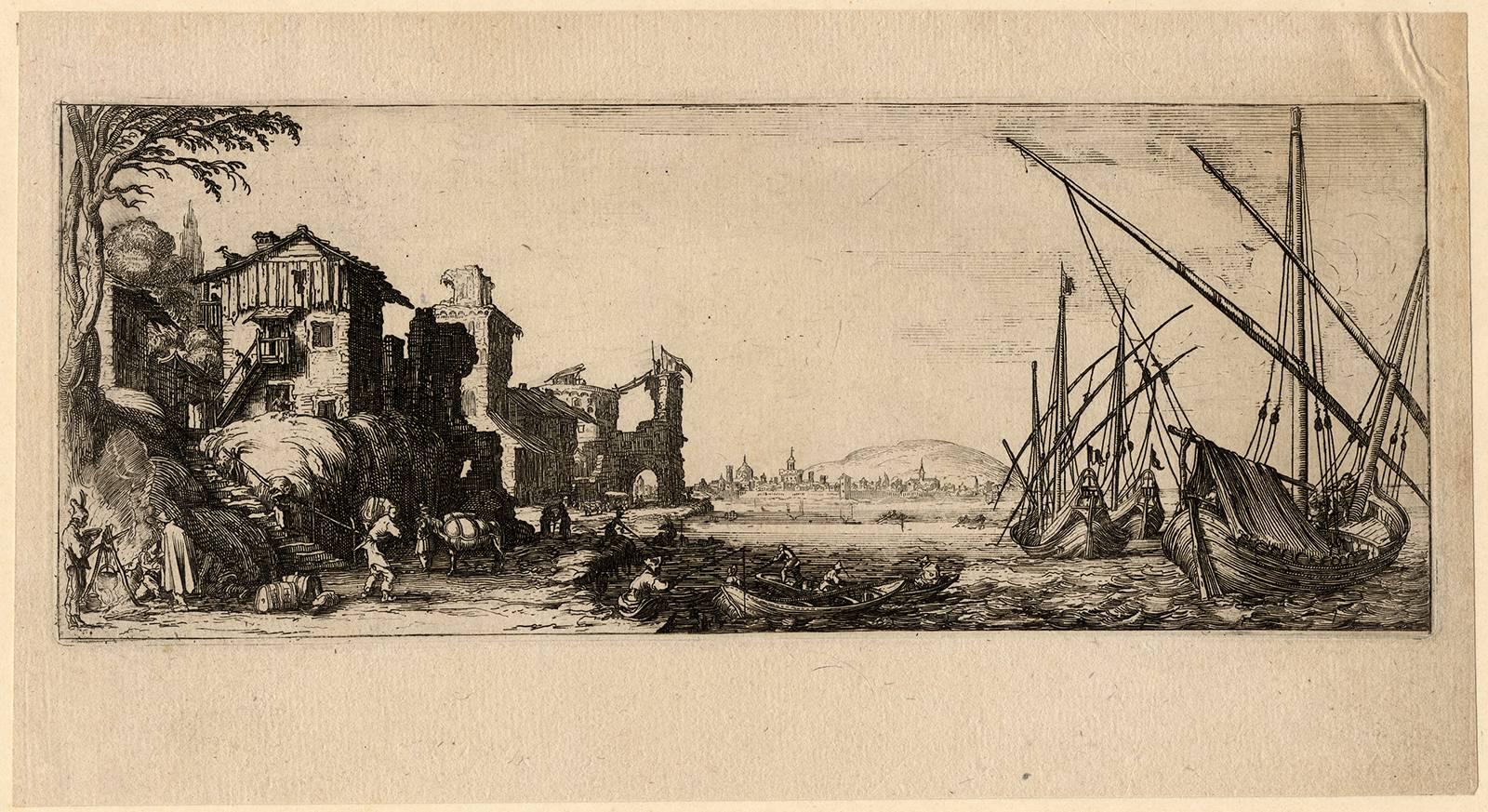 Jacques Callot Landscape Print - Le port de mer - The small port.