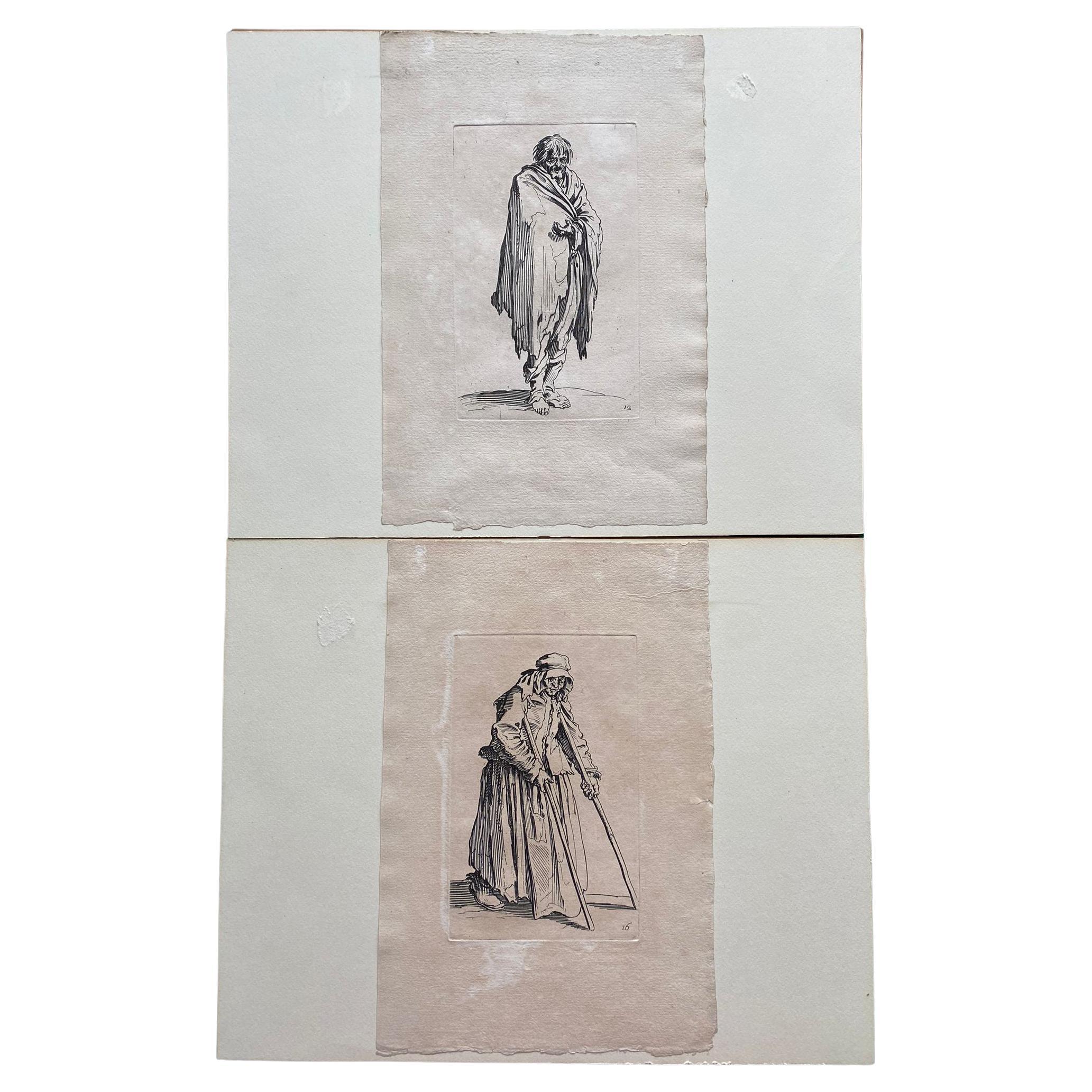 Jacques Callot - Set of 2 Engravings : "Les Gueux" - 17th Century - France For Sale