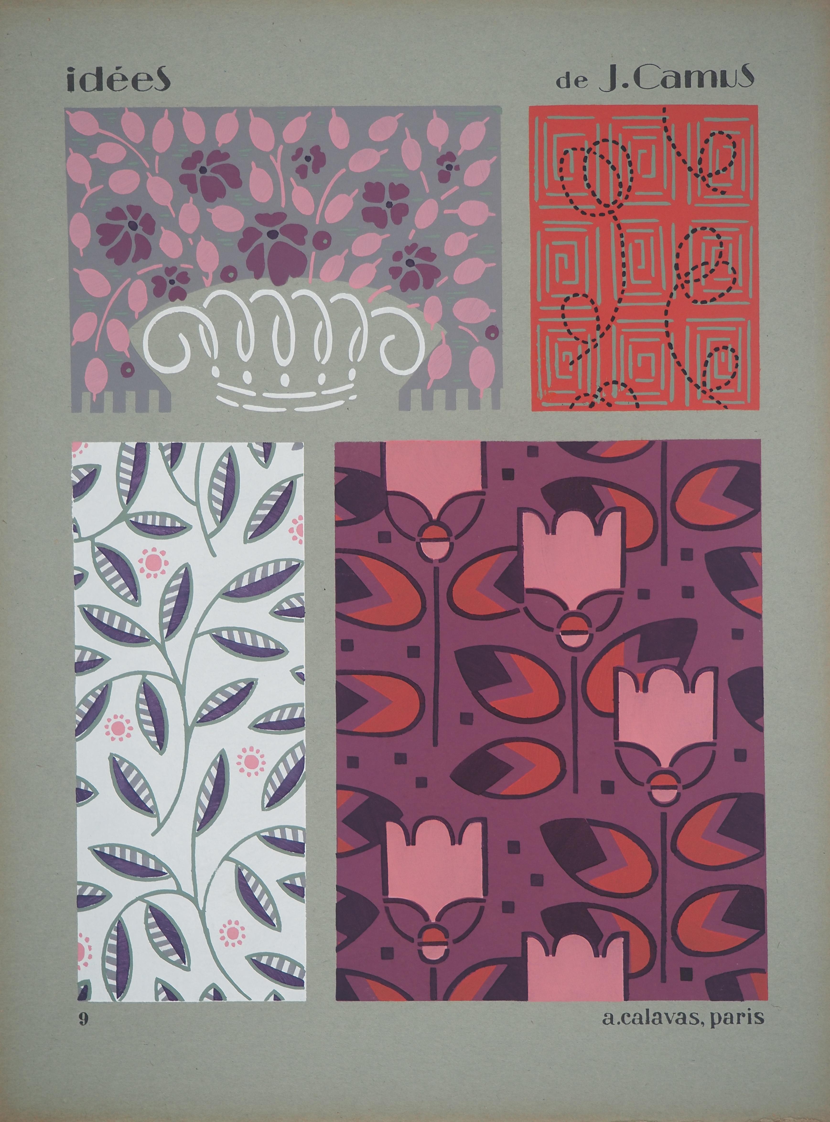 Art Déco : Tulipanes rosas, 1933 - Litografía original