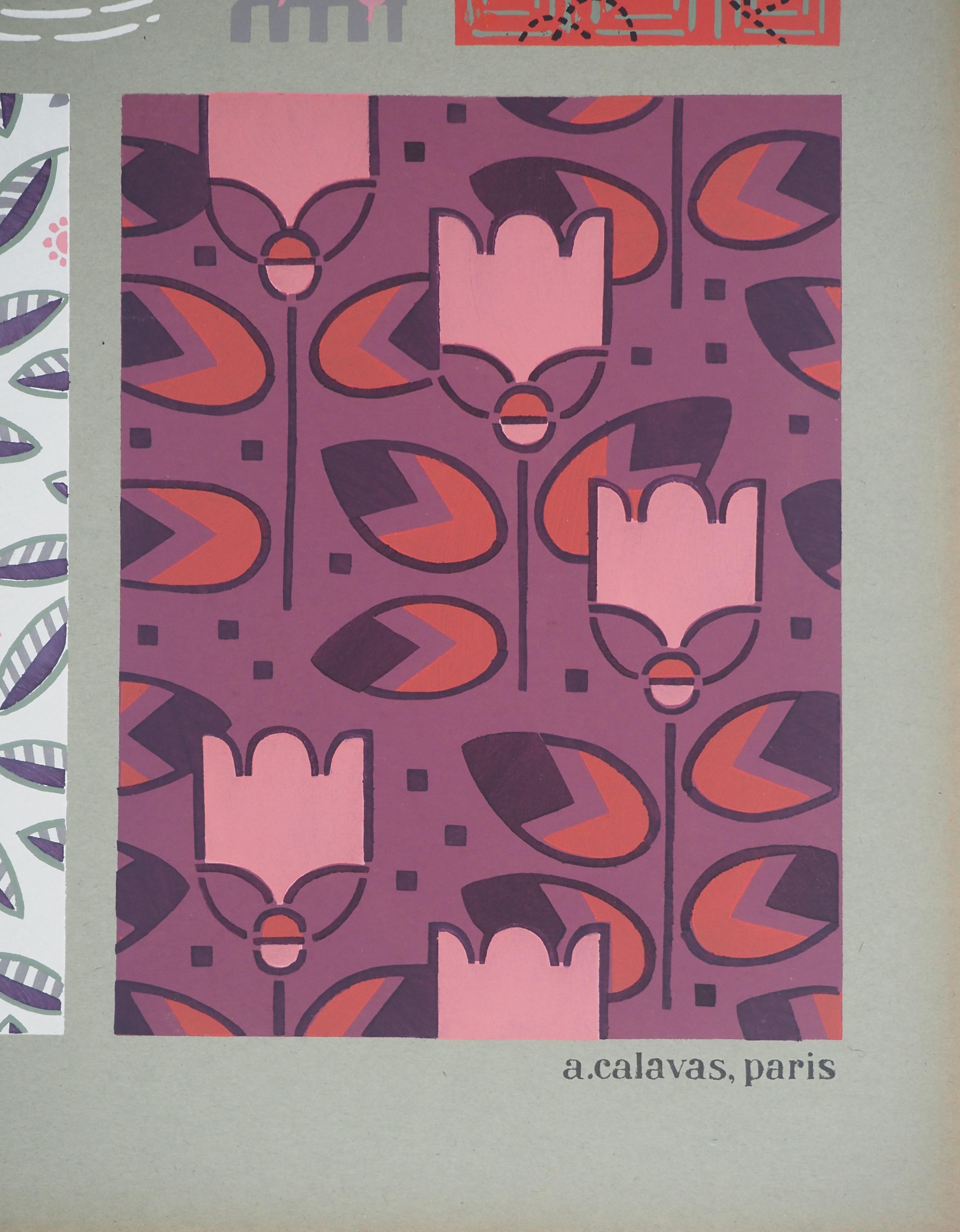Tulipani rosa, 1933 - Litografia originale - Figurative Print Grigio di Jacques Camus