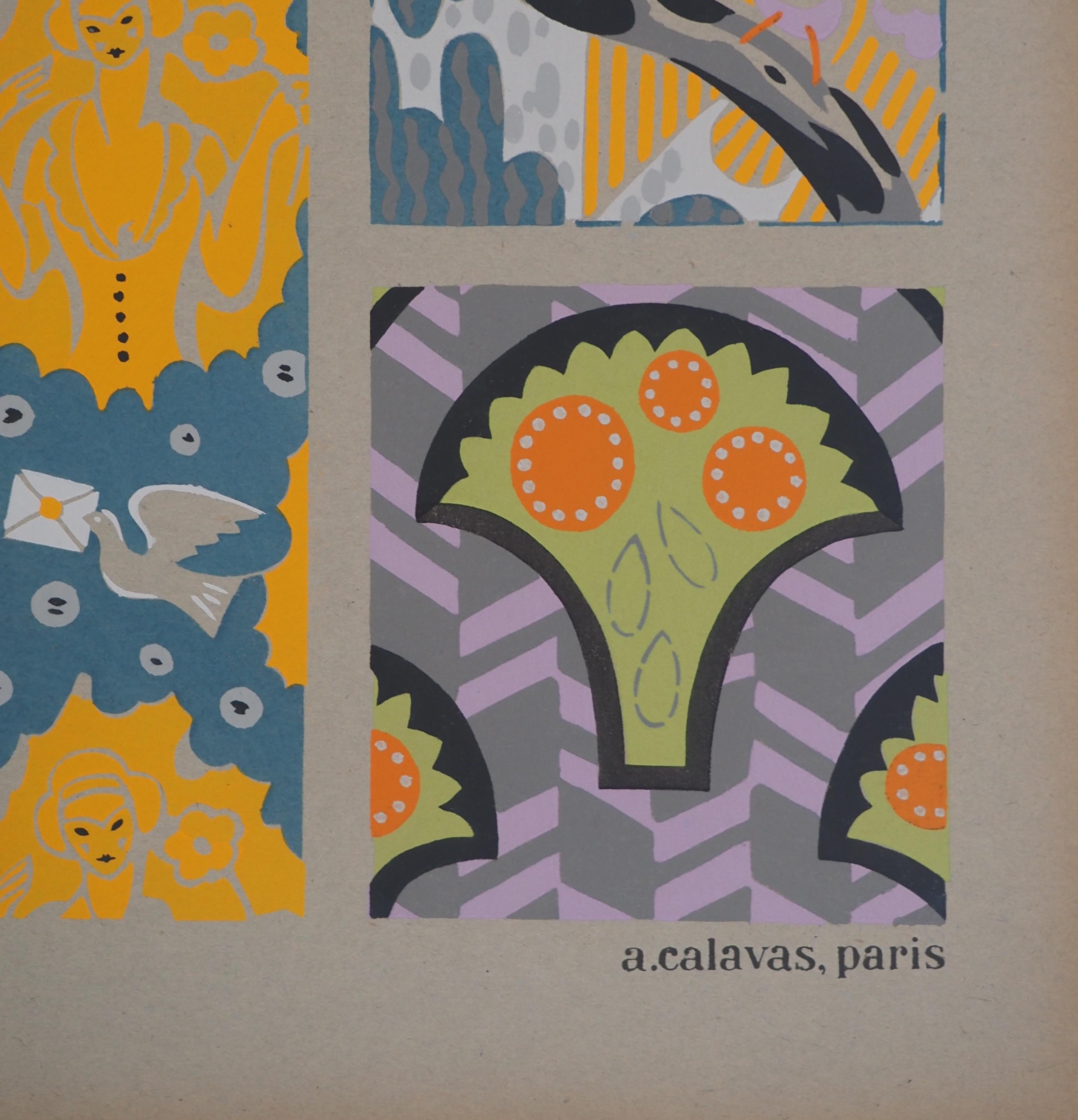 La paloma y la serpiente, 1933 - Litografía original - Figurative Print Gris de Jacques Camus