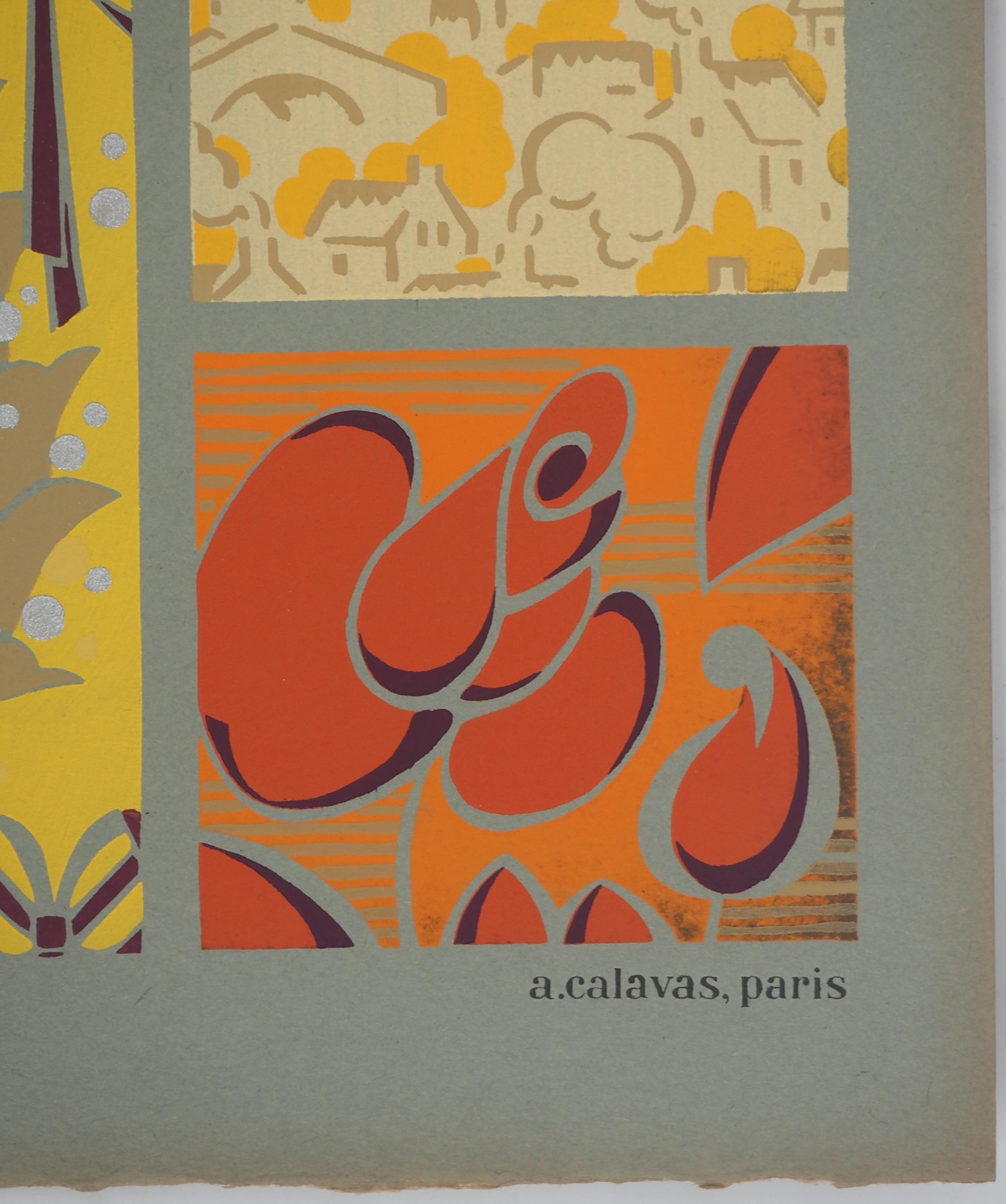 El castillo amarillo, 1933 - Litografía original - Figurative Print Amarillo de Jacques Camus