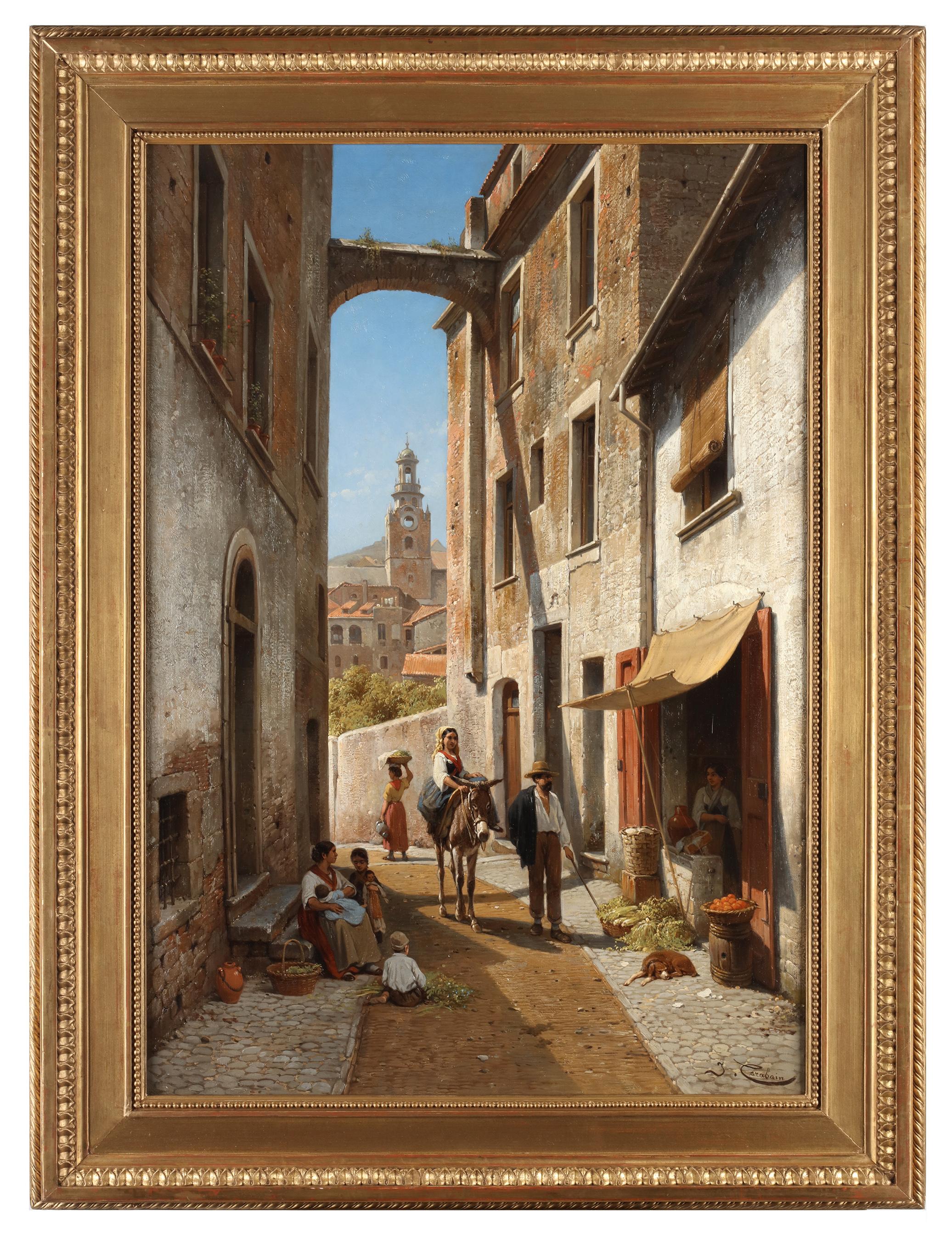 Ein Blick auf eine Straße in San Remo - Jacques Carabain (1834 - 1933) im Angebot 2