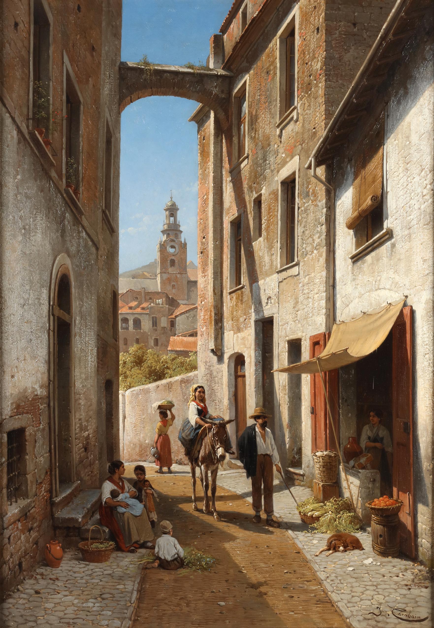 Oil on canvas

Signed and dated lower right: "J. Carabin, 1886"

Also with a label on the back.

In Jacques Carabain's  painting, the Concattedrale di San Siro emerges as a timeless beacon amidst the historic tapestry of San Remo's Via Palma van La